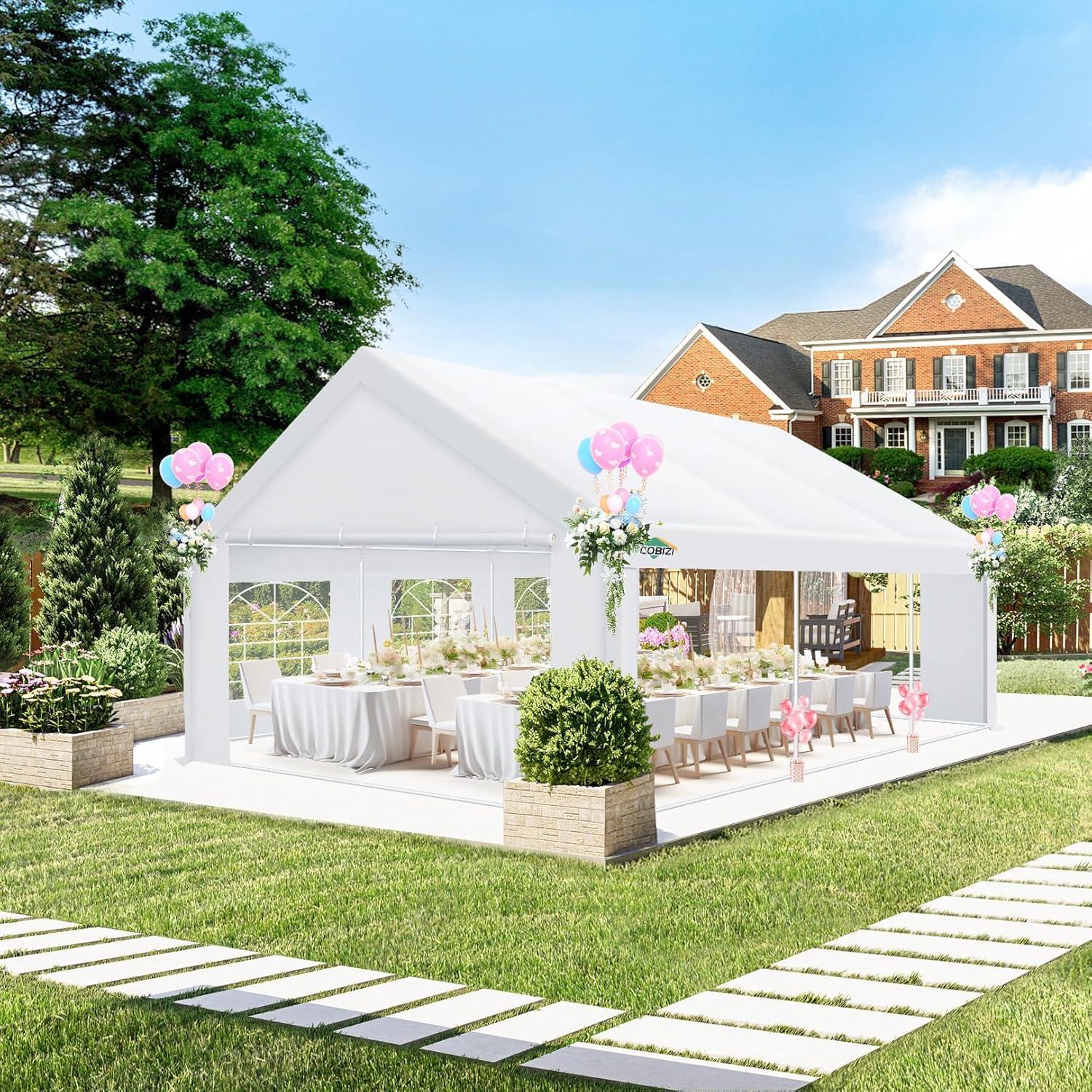 image:imageCOBIZI 10x20 Party Tent Heavy Duty 10x20 Canopy with Removable Sidewalls amp 4 Builtin Sandbags Commercial Wedding Large Tent UV 50 Waterproof WhiteWhite