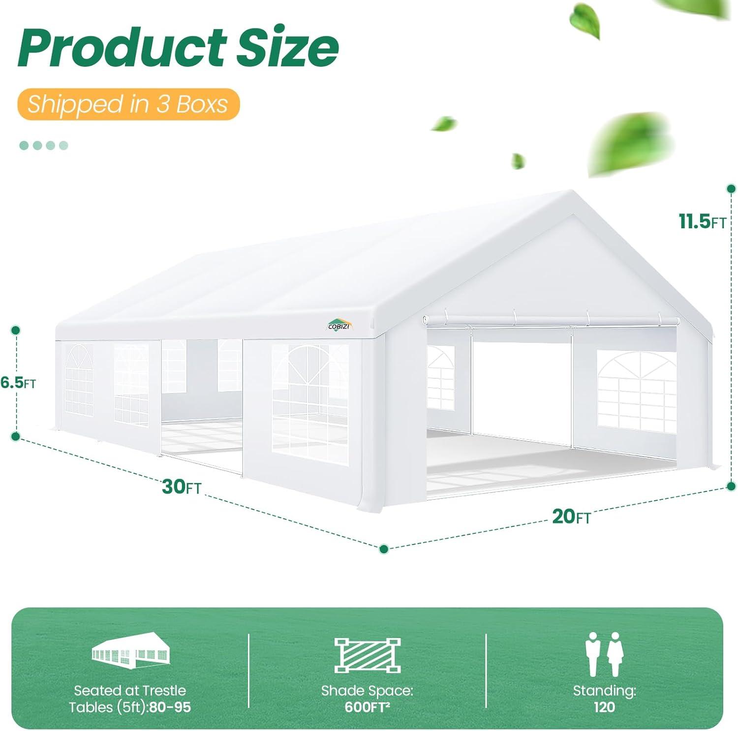 image:imageCOBIZI 10x20 Party Tent Heavy Duty 10x20 Canopy with Removable Sidewalls amp 4 Builtin Sandbags Commercial Wedding Large Tent UV 50 Waterproof WhiteWhite
