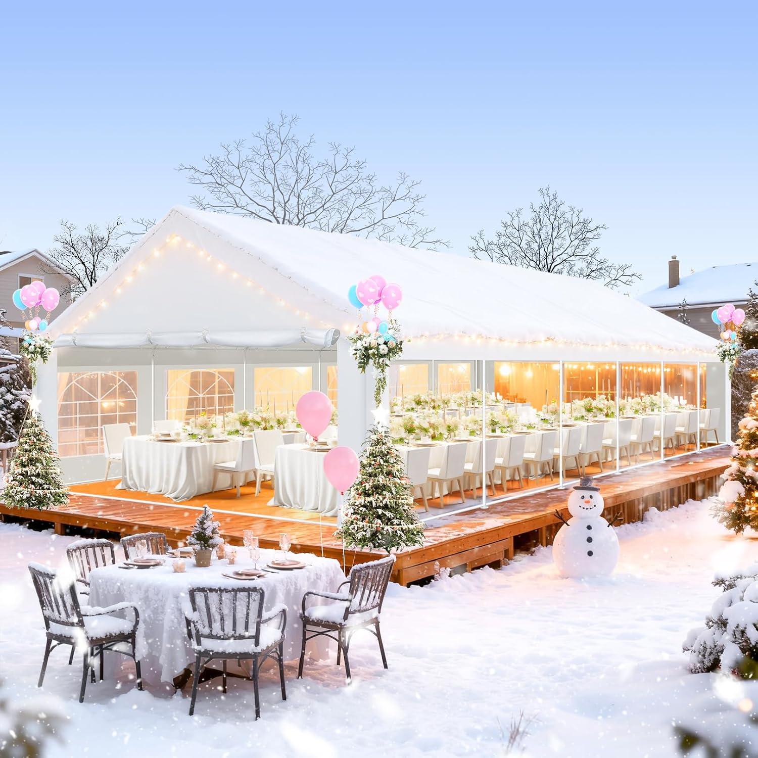 image:imageCOBIZI 10x20 Party Tent Heavy Duty 10x20 Canopy with Removable Sidewalls amp 4 Builtin Sandbags Commercial Wedding Large Tent UV 50 Waterproof WhiteWhite