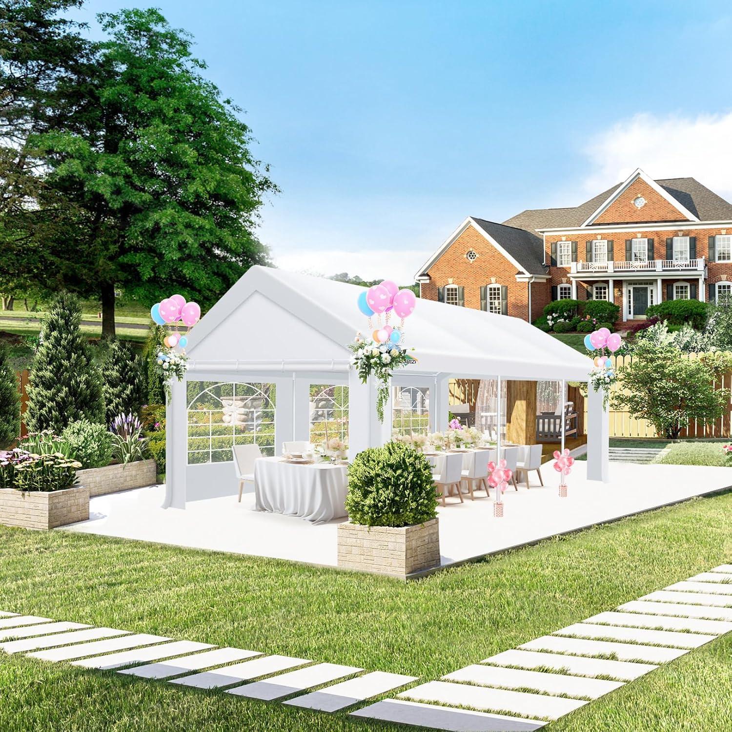 image:imageCOBIZI 10x20 Party Tent Heavy Duty 10x20 Canopy with Removable Sidewalls amp 4 Builtin Sandbags Commercial Wedding Large Tent UV 50 Waterproof WhiteWhite