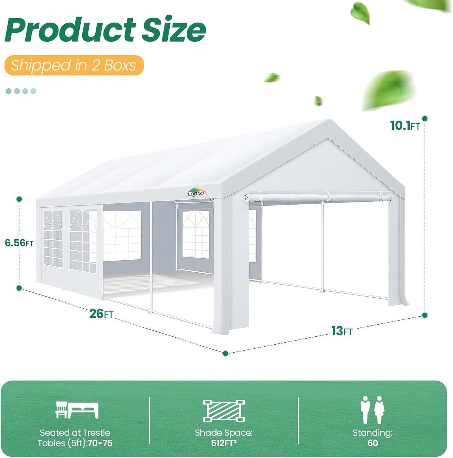 image:imageCOBIZI 10x20 Party Tent Heavy Duty 10x20 Canopy with Removable Sidewalls amp 4 Builtin Sandbags Commercial Wedding Large Tent UV 50 Waterproof WhiteWhite