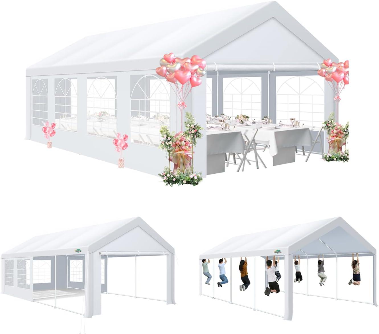 image:imageCOBIZI 10x20 Party Tent Heavy Duty 10x20 Canopy with Removable Sidewalls amp 4 Builtin Sandbags Commercial Wedding Large Tent UV 50 Waterproof WhiteWhite
