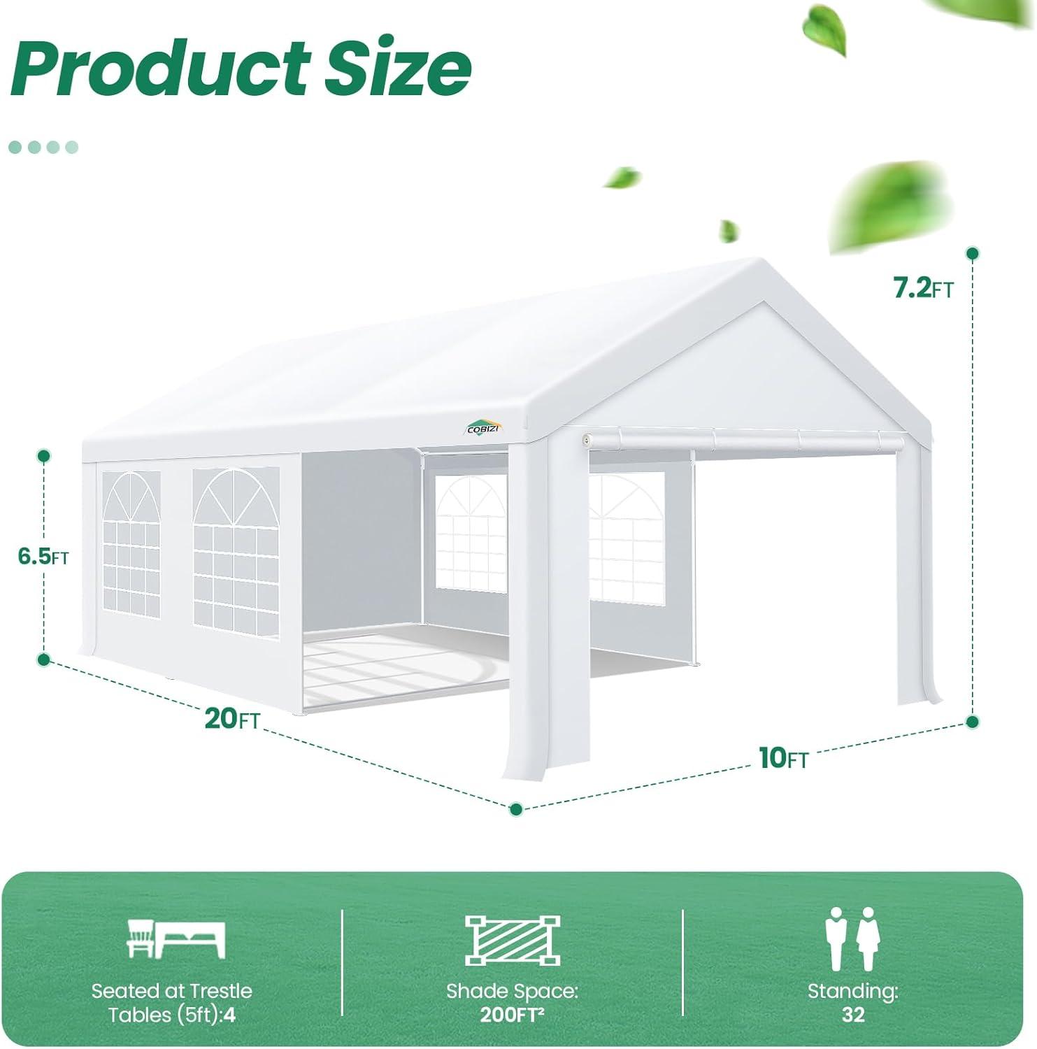 image:imageCOBIZI 10x20 Party Tent Heavy Duty 10x20 Canopy with Removable Sidewalls amp 4 Builtin Sandbags Commercial Wedding Large Tent UV 50 Waterproof WhiteWhite