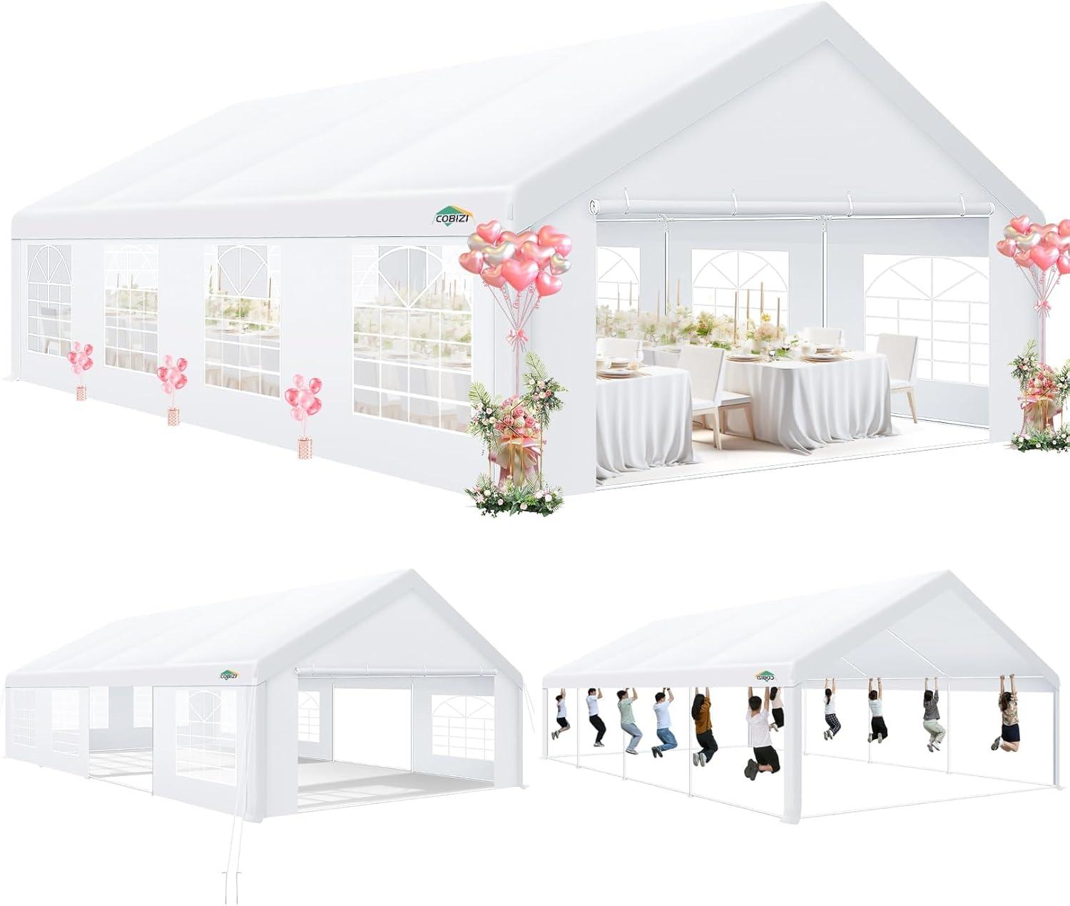 image:imageCOBIZI 10x20 Party Tent Heavy Duty 10x20 Canopy with Removable Sidewalls amp 4 Builtin Sandbags Commercial Wedding Large Tent UV 50 Waterproof WhiteWhite
