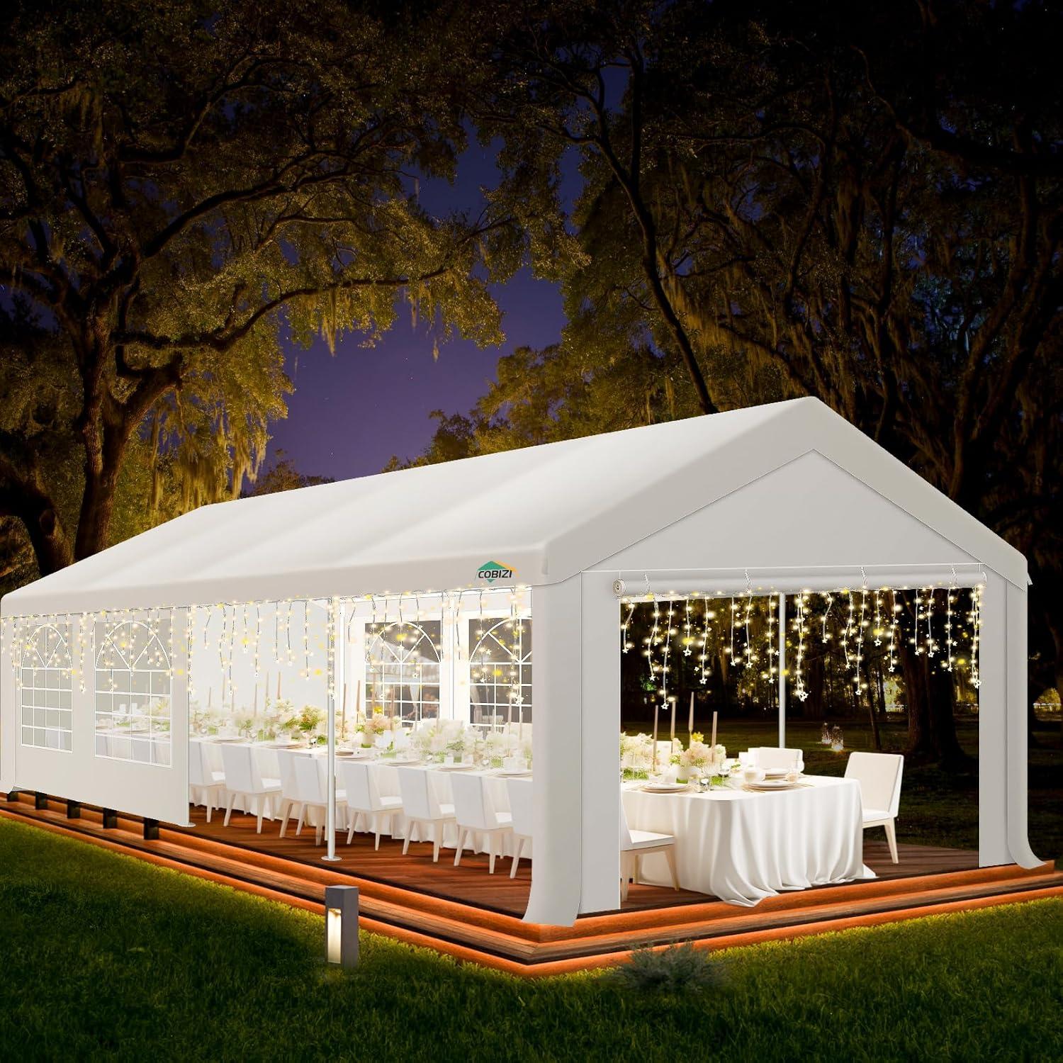 image:imageCOBIZI 10x20 Party Tent Heavy Duty 10x20 Canopy with Removable Sidewalls amp 4 Builtin Sandbags Commercial Wedding Large Tent UV 50 Waterproof WhiteWhite