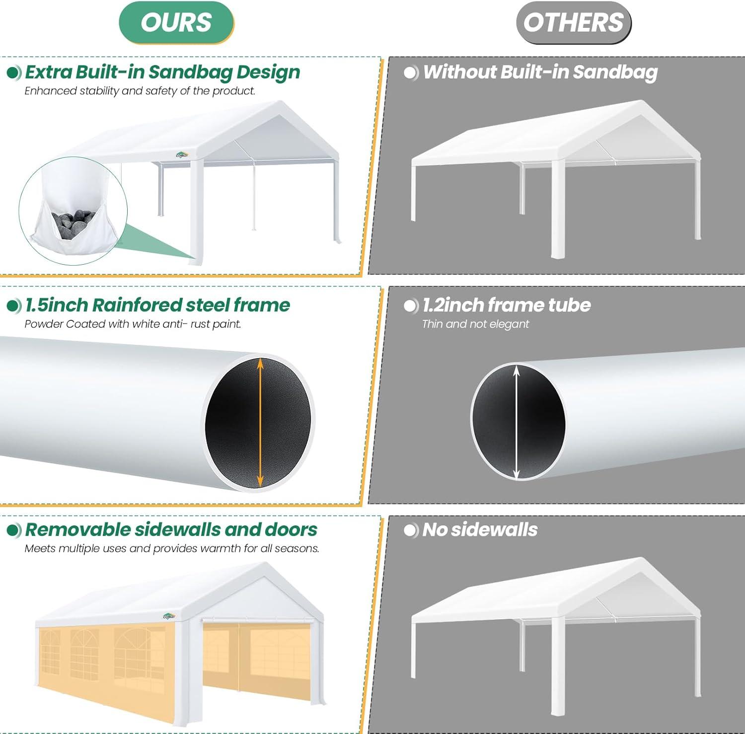 image:imageCOBIZI 10x20 Party Tent Heavy Duty 10x20 Canopy with Removable Sidewalls amp 4 Builtin Sandbags Commercial Wedding Large Tent UV 50 Waterproof WhiteWhite