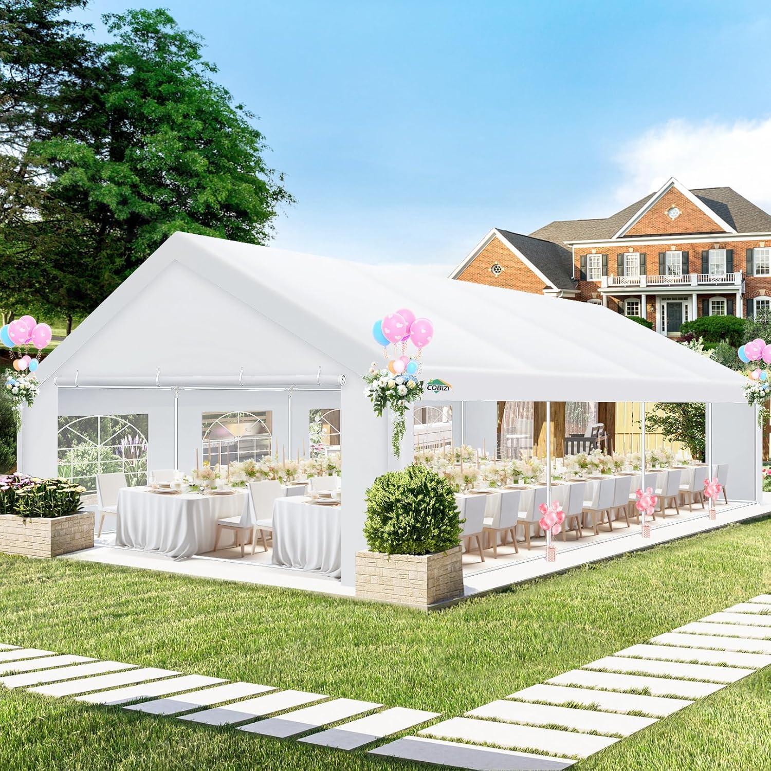 image:imageCOBIZI 10x20 Party Tent Heavy Duty 10x20 Canopy with Removable Sidewalls amp 4 Builtin Sandbags Commercial Wedding Large Tent UV 50 Waterproof WhiteWhite