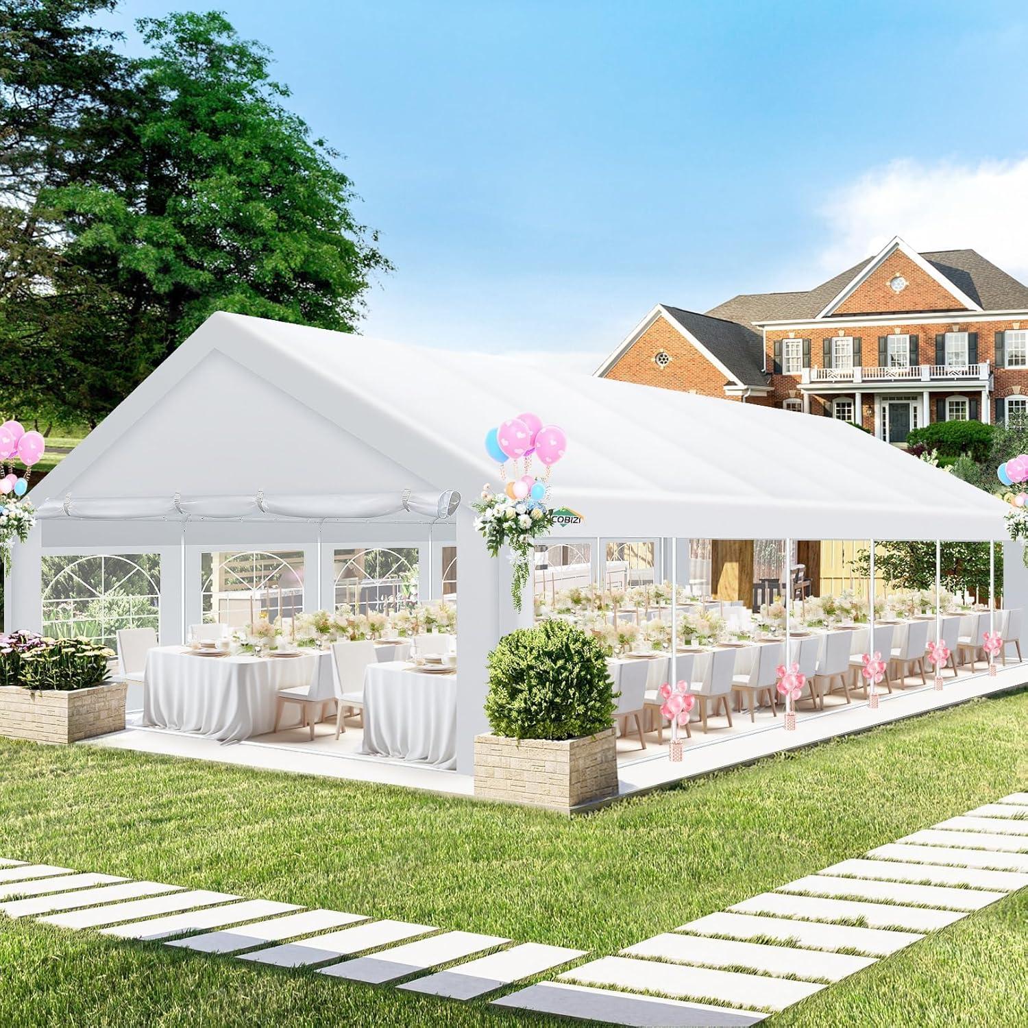 image:imageCOBIZI 10x20 Party Tent Heavy Duty 10x20 Canopy with Removable Sidewalls amp 4 Builtin Sandbags Commercial Wedding Large Tent UV 50 Waterproof WhiteWhite