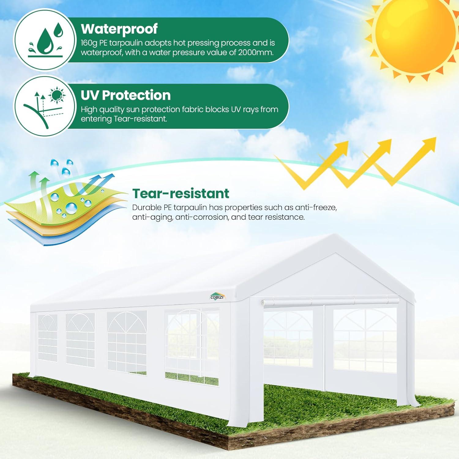 image:imageCOBIZI 10x20 Party Tent Heavy Duty 10x20 Canopy with Removable Sidewalls amp 4 Builtin Sandbags Commercial Wedding Large Tent UV 50 Waterproof WhiteWhite