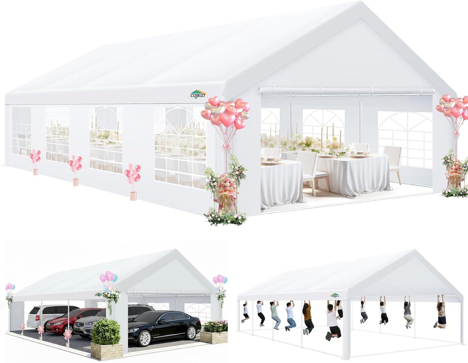 image:imageCOBIZI 10x20 Party Tent Heavy Duty 10x20 Canopy with Removable Sidewalls amp 4 Builtin Sandbags Commercial Wedding Large Tent UV 50 Waterproof WhiteWhite