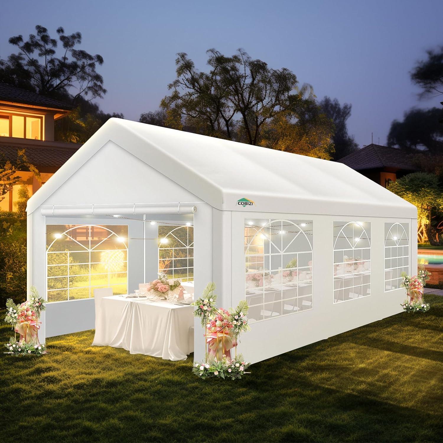 image:imageCOBIZI 10x20 Party Tent Heavy Duty 10x20 Canopy with Removable Sidewalls amp 4 Builtin Sandbags Commercial Wedding Large Tent UV 50 Waterproof WhiteWhite