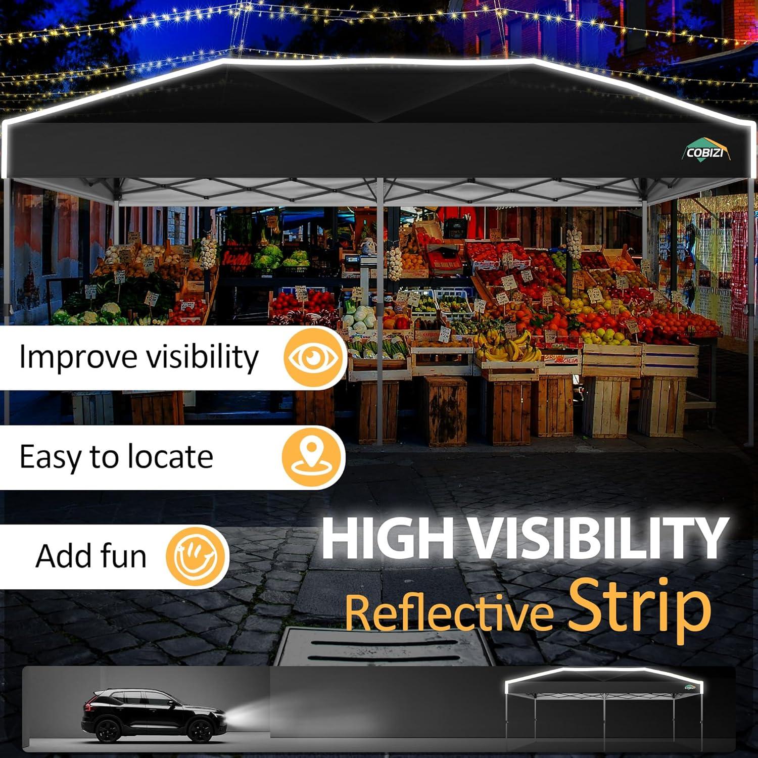image:imageCOBIZI 10x20 Pop Up Canopy Tent Ez Up Commercial Outdoor Canopy Wedding Party Tents with Center Lock Instant Folding Shelter with Reflective Strip Air Vent amp 4 Sandbags 10X20 Black