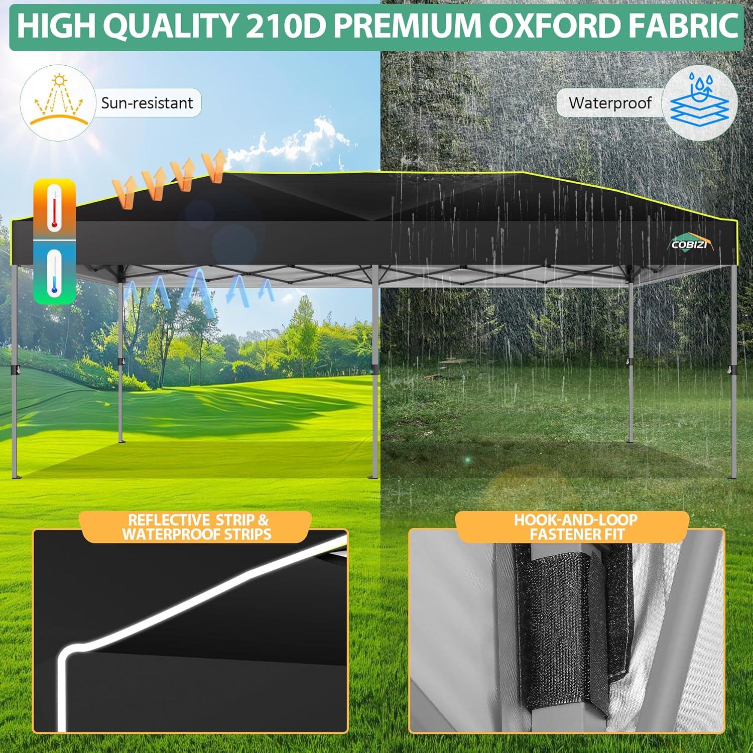 image:imageCOBIZI 10x20 Pop Up Canopy Tent Ez Up Commercial Outdoor Canopy Wedding Party Tents with Center Lock Instant Folding Shelter with Reflective Strip Air Vent amp 4 Sandbags 10X20 Black