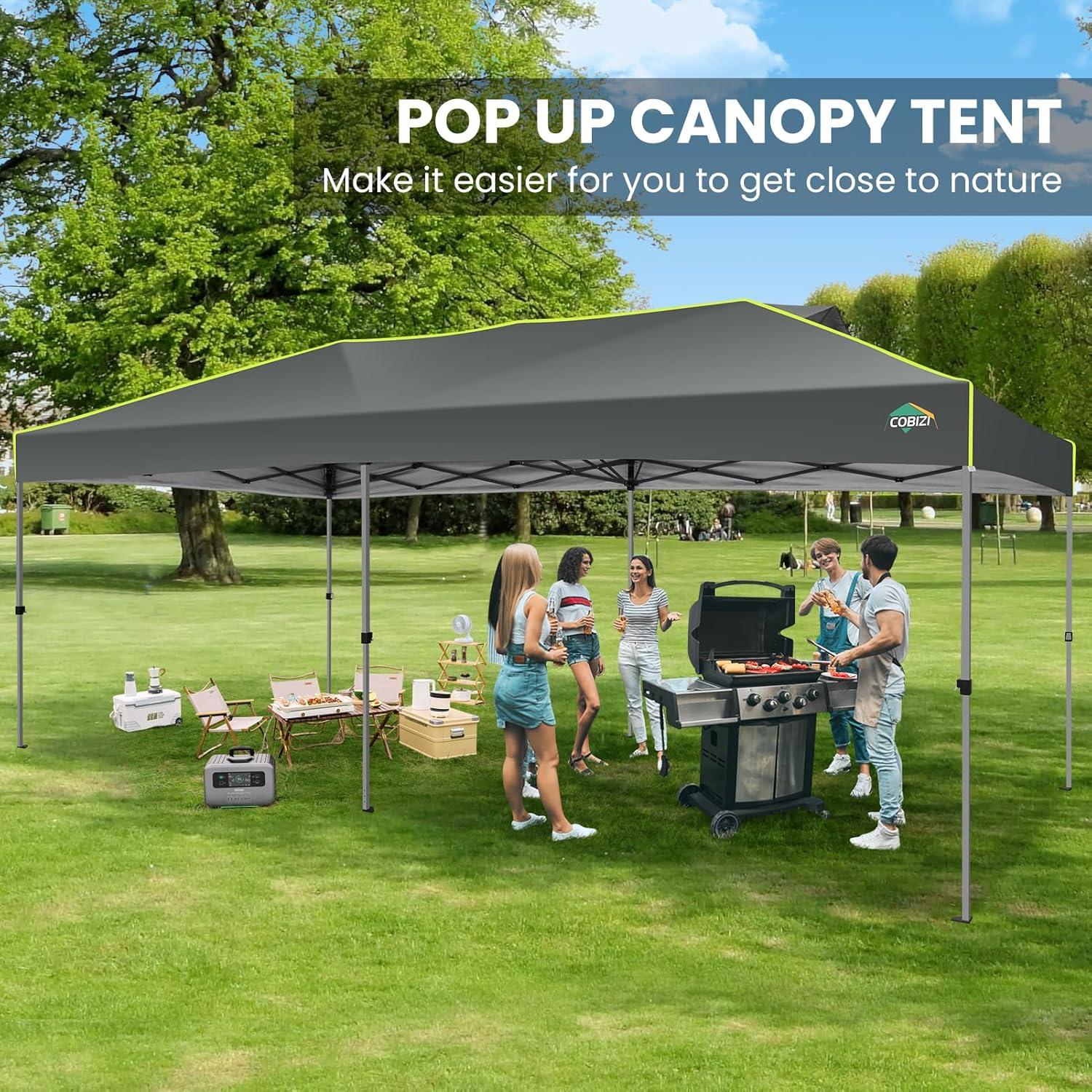 image:imageCOBIZI 10x20 Pop Up Canopy Tent Outdoor Party Tent with 6 Sidewall One Push Setup Glow 3 Adjustable Height Air Vent Waterproof UPF50 Bag 4 Sandbag 6 Stake 12 Rope for Beach CommercialGray