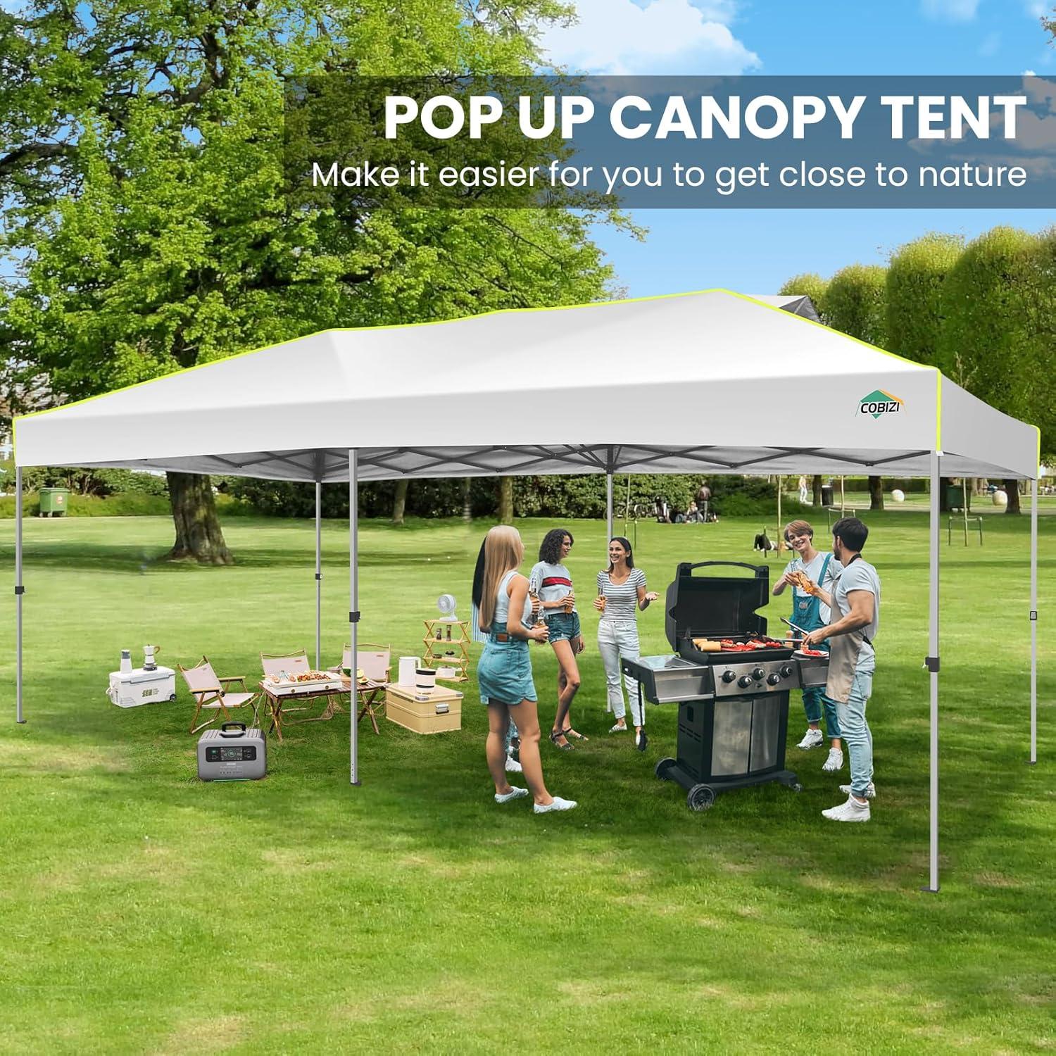 image:imageCOBIZI 10x20 Pop Up Canopy Tent Outdoor Party Tent with 6 Sidewall One Push Setup Glow 3 Adjustable Height Air Vent Waterproof UPF50 Bag 4 Sandbag 6 Stake 12 Rope for Beach CommercialWhite