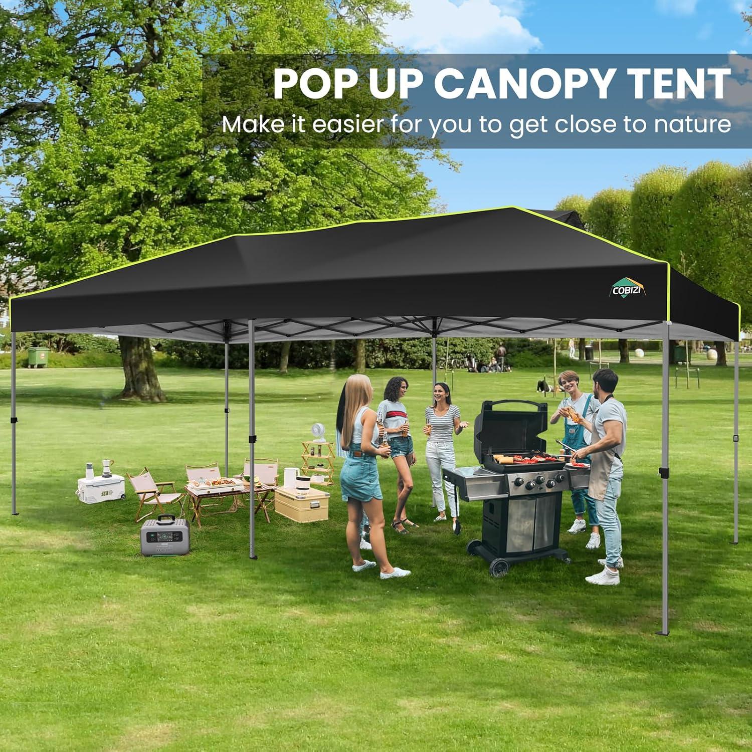image:imageCOBIZI 10x20 Pop Up Canopy Tent Outdoor Party Tent with 6 Sidewall One Push Setup Glow 3 Adjustable Height Air Vent Waterproof UPF50 Bag 4 Sandbag 6 Stake 12 Rope for Beach CommercialBlack