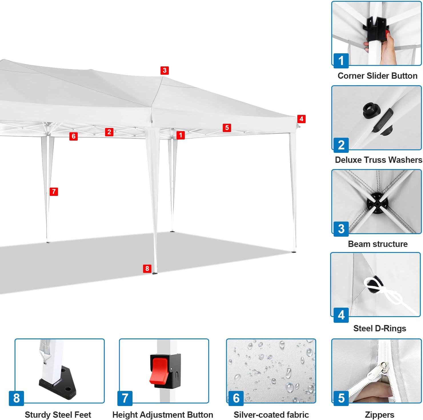 image:imageCOBIZI 10x20 Pop Up Canopy Tent with Removable Sidewalls Waterproof Portable Easy Up Canopy with Carry Bag Instant Outdoor Shelter Tents for Parties Events Backyard Gatherings Weddings White