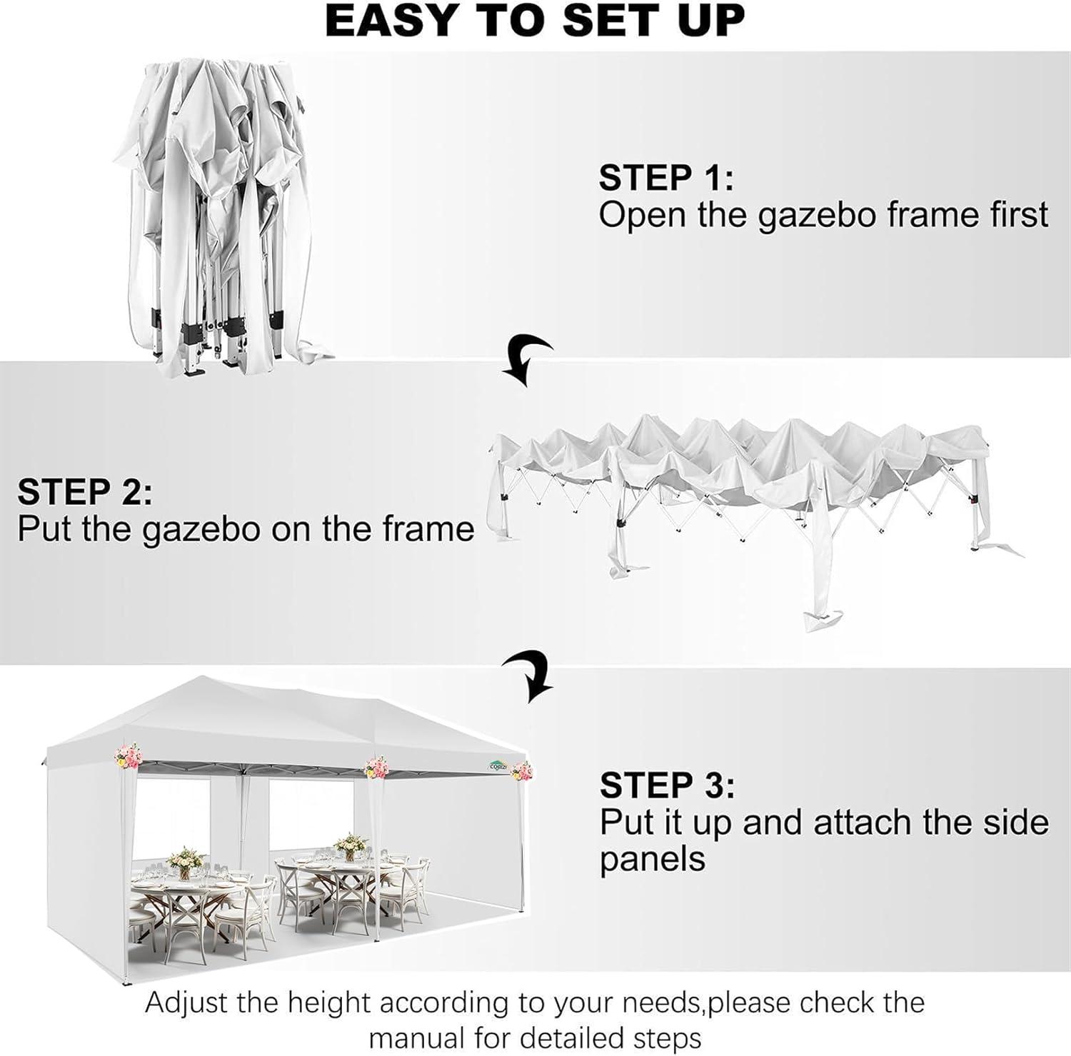 image:imageCOBIZI 10x20 Pop Up Canopy Tent with Removable Sidewalls Waterproof Portable Easy Up Canopy with Carry Bag Instant Outdoor Shelter Tents for Parties Events Backyard Gatherings Weddings White