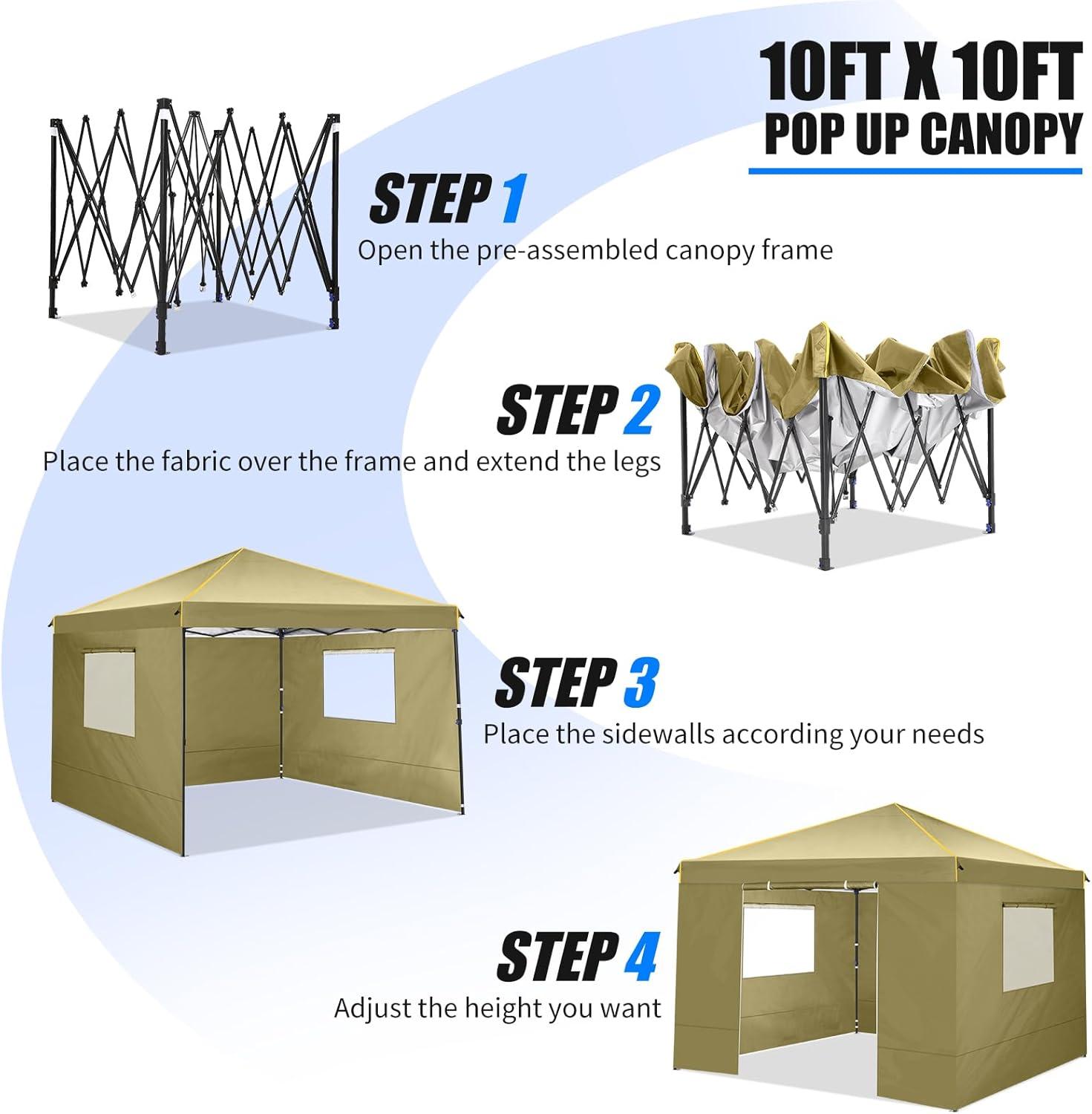 image:imageCOBIZI 10x20 Pop Up Canopy Tent with SidewallsParty Tent Outdoor Gazebos Waterproof amp UV503 Adjustable HeightsHigher Frame Design Extra Tall for Parties BackyardWeddingsMarketsDark BlueKhaki