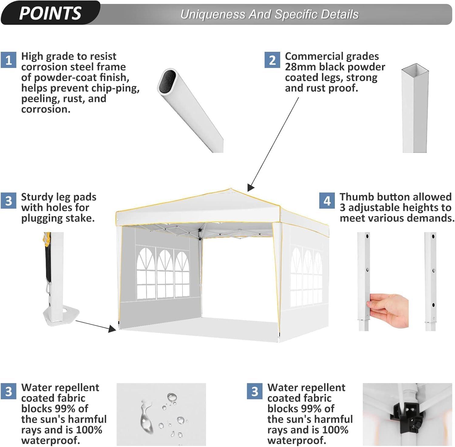 image:imageCOBIZI 10x20 Pop Up Canopy Tent with SidewallsParty Tent Outdoor Gazebos Waterproof amp UV503 Adjustable HeightsHigher Frame Design Extra Tall for Parties BackyardWeddingsMarketsDark BlueWhite