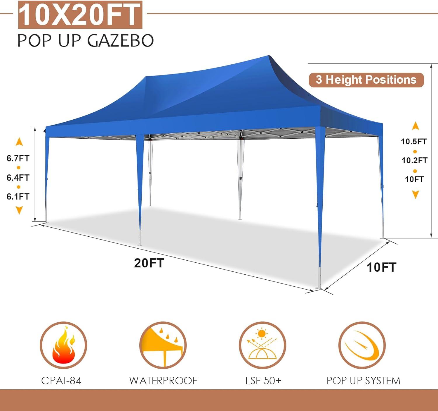image:imageCOBIZI 10x20 Pop Up Canopy Tent with SidewallsParty Tent Outdoor Gazebos Waterproof amp UV503 Adjustable HeightsHigher Frame Design Extra Tall for Parties BackyardWeddingsMarketsDark BlueBlue