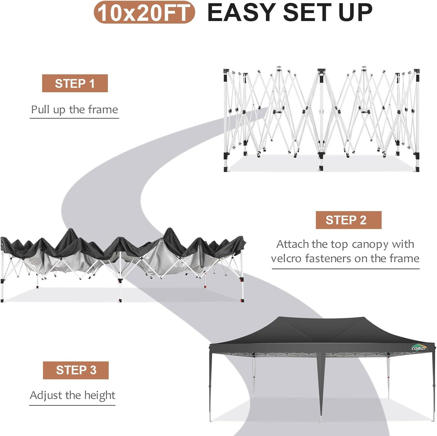 image:imageCOBIZI 10x20 Pop Up Canopy Tent with SidewallsParty Tent Outdoor Gazebos Waterproof amp UV503 Adjustable HeightsHigher Frame Design Extra Tall for Parties BackyardWeddingsMarketsDark BlueNew Black