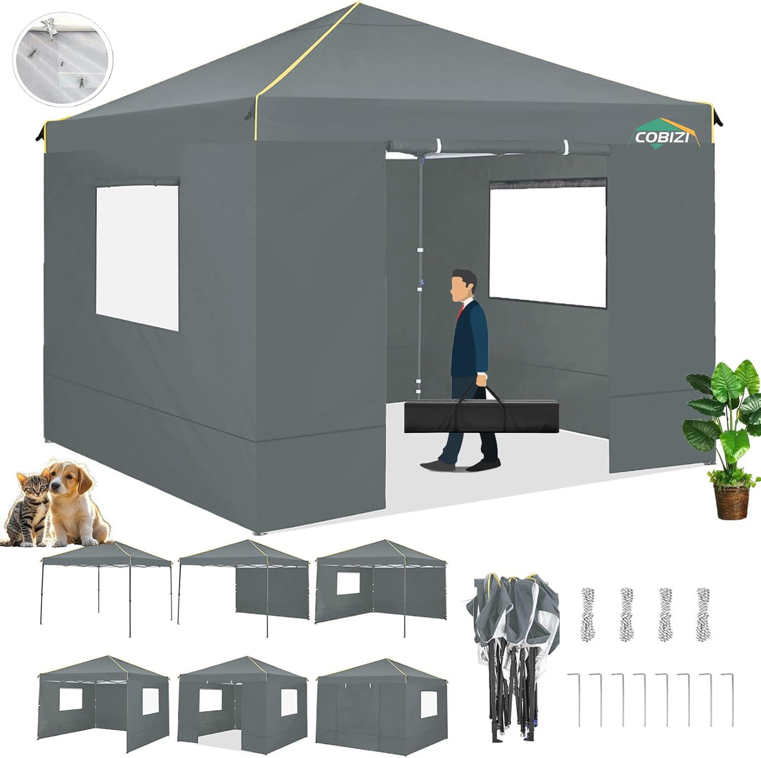 image:imageCOBIZI 10x20 Pop Up Canopy Tent with SidewallsParty Tent Outdoor Gazebos Waterproof amp UV503 Adjustable HeightsHigher Frame Design Extra Tall for Parties BackyardWeddingsMarketsDark BlueGray