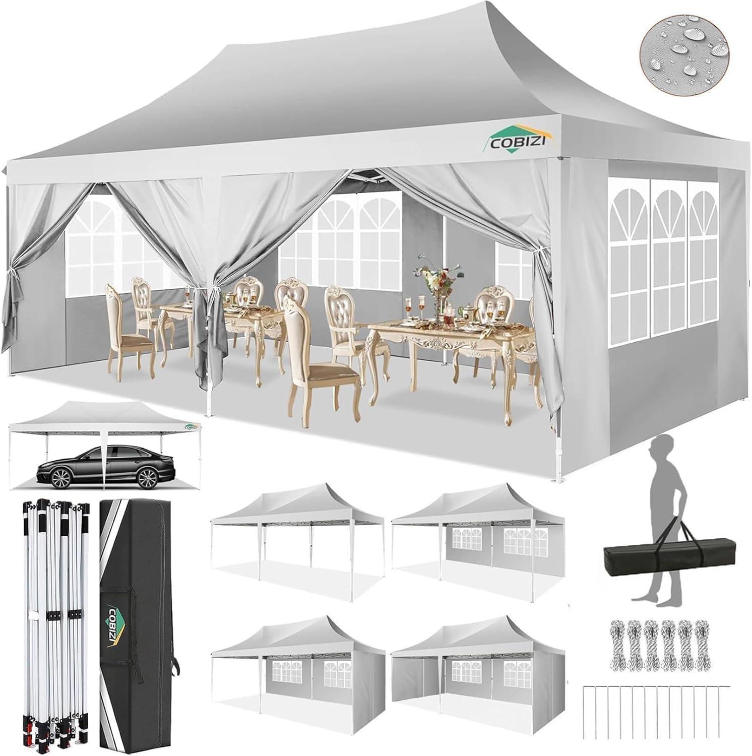 image:imageCOBIZI 10x20 Pop Up Canopy Tent with SidewallsParty Tent Outdoor Gazebos Waterproof amp UV503 Adjustable HeightsHigher Frame Design Extra Tall for Parties BackyardWeddingsMarketsDark BlueWhite