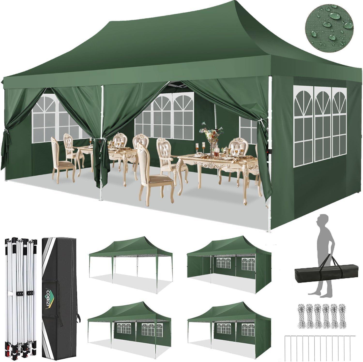image:imageCOBIZI 10x20 Pop Up Canopy Tent with SidewallsParty Tent Outdoor Gazebos Waterproof amp UV503 Adjustable HeightsHigher Frame Design Extra Tall for Parties BackyardWeddingsMarketsDark BlueGreen