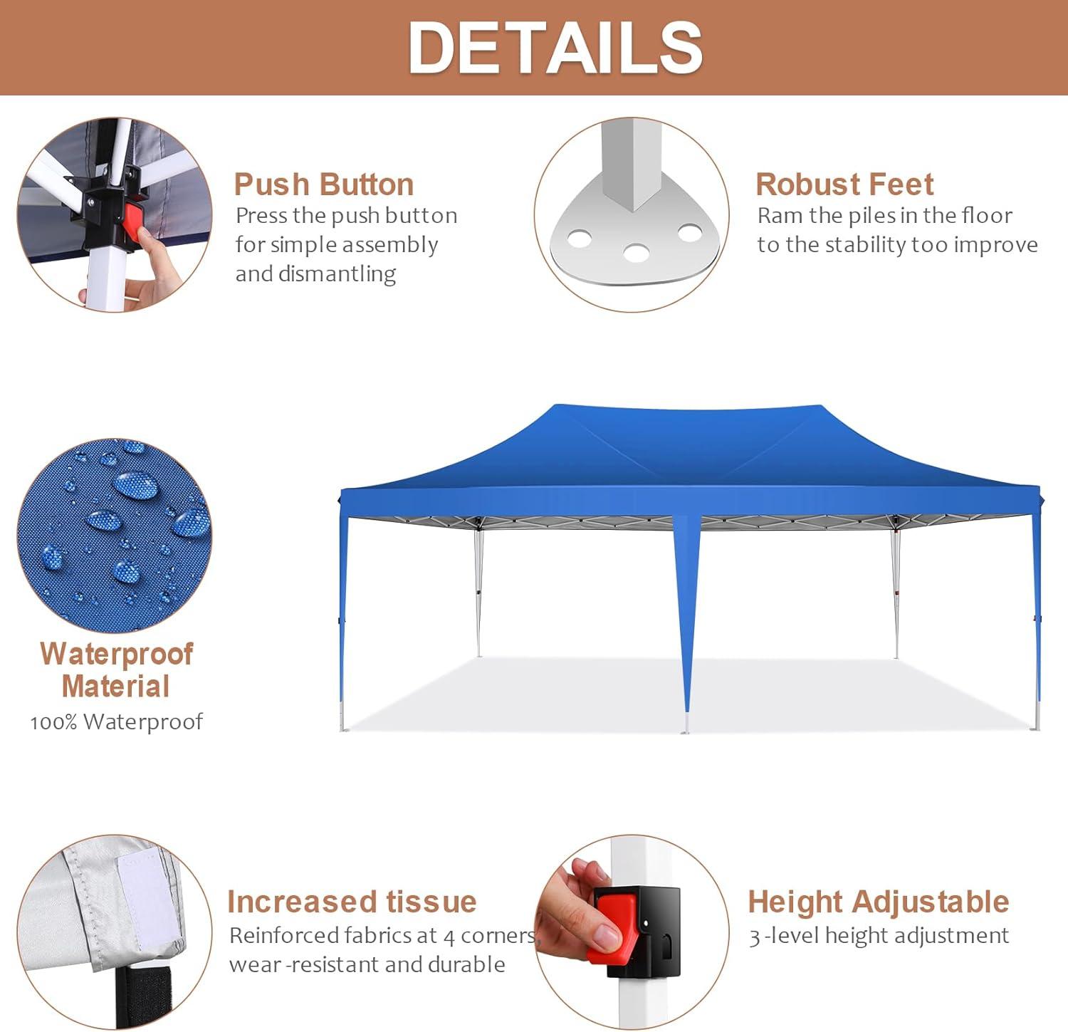 image:imageCOBIZI 10x20 Pop Up Canopy Tent with SidewallsParty Tent Outdoor Gazebos Waterproof amp UV503 Adjustable HeightsHigher Frame Design Extra Tall for Parties BackyardWeddingsMarketsDark BlueBlue