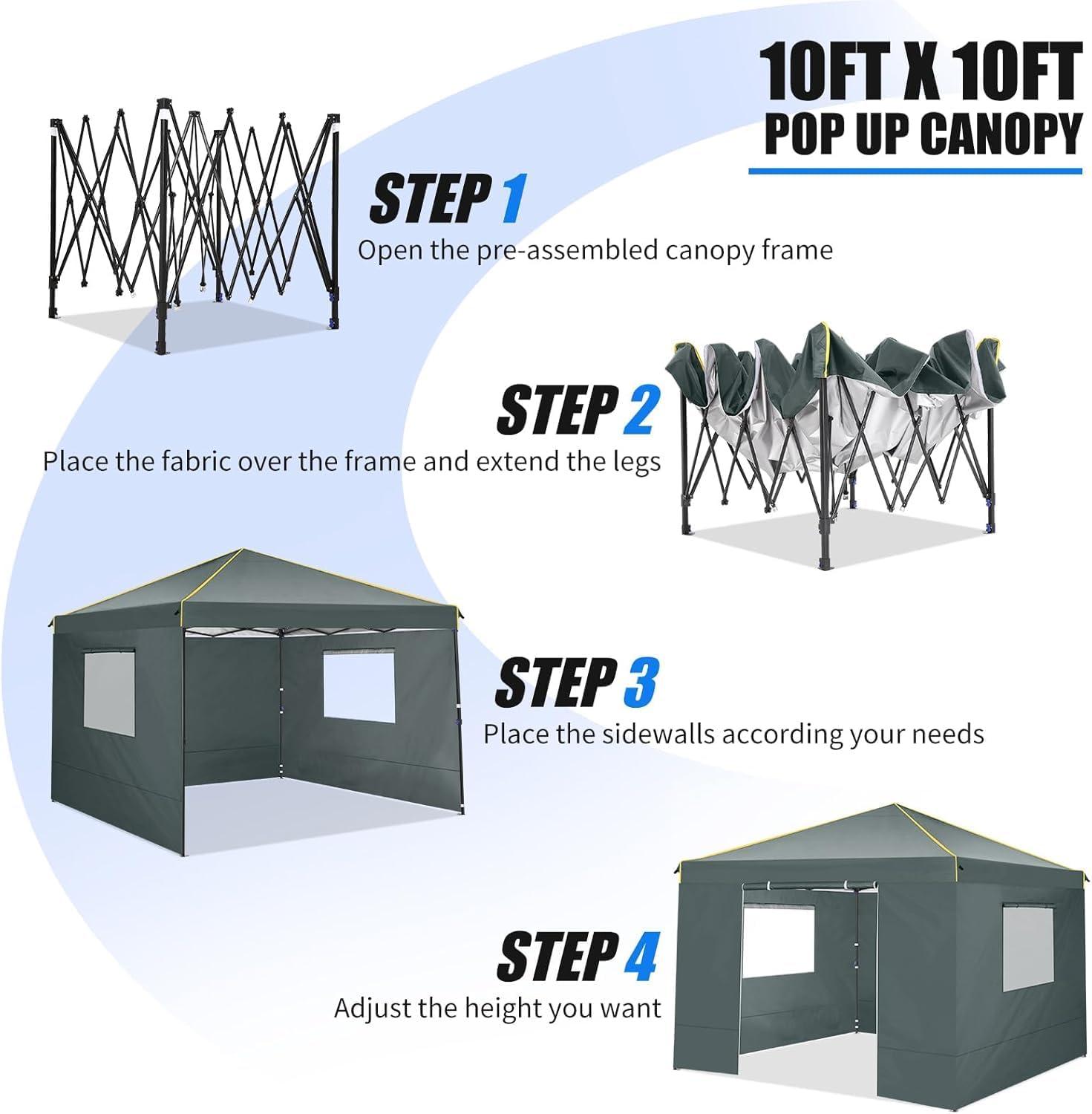 image:imageCOBIZI 10x20 Pop Up Canopy Tent with SidewallsParty Tent Outdoor Gazebos Waterproof amp UV503 Adjustable HeightsHigher Frame Design Extra Tall for Parties BackyardWeddingsMarketsDark BlueNew Gray