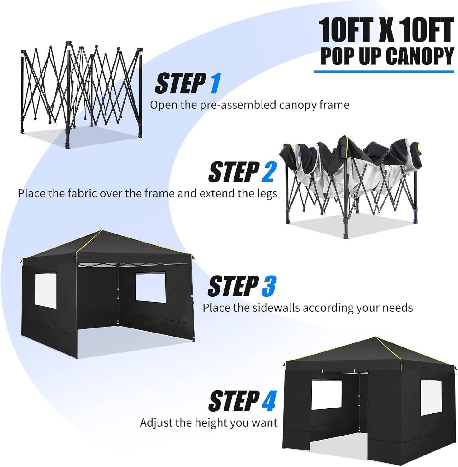 image:imageCOBIZI 10x20 Pop Up Canopy Tent with SidewallsParty Tent Outdoor Gazebos Waterproof amp UV503 Adjustable HeightsHigher Frame Design Extra Tall for Parties BackyardWeddingsMarketsDark BlueNew Black