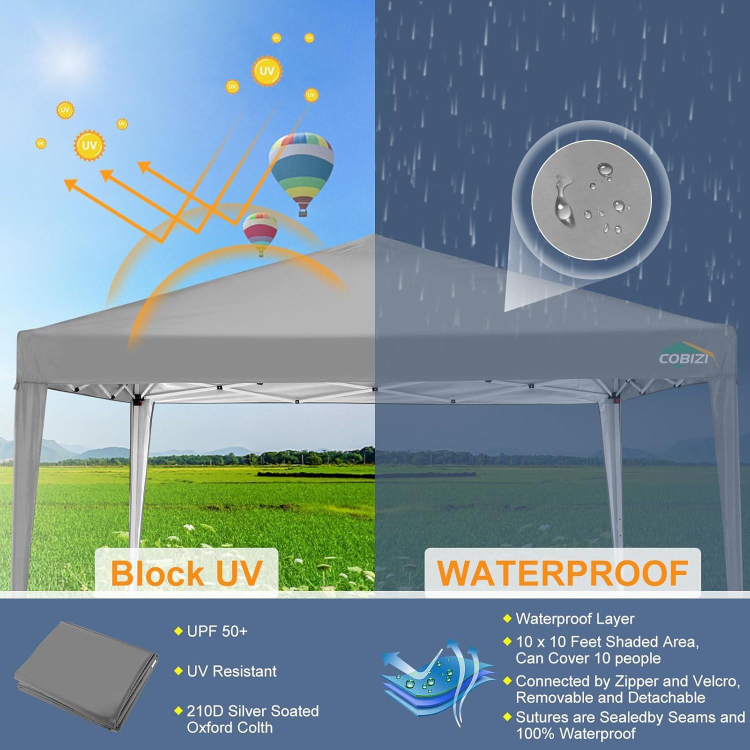 image:imageCOBIZI 10x20 Pop Up Canopy Tent with SidewallsParty Tent Outdoor Gazebos Waterproof amp UV503 Adjustable HeightsHigher Frame Design Extra Tall for Parties BackyardWeddingsMarketsDark BlueLight Gray