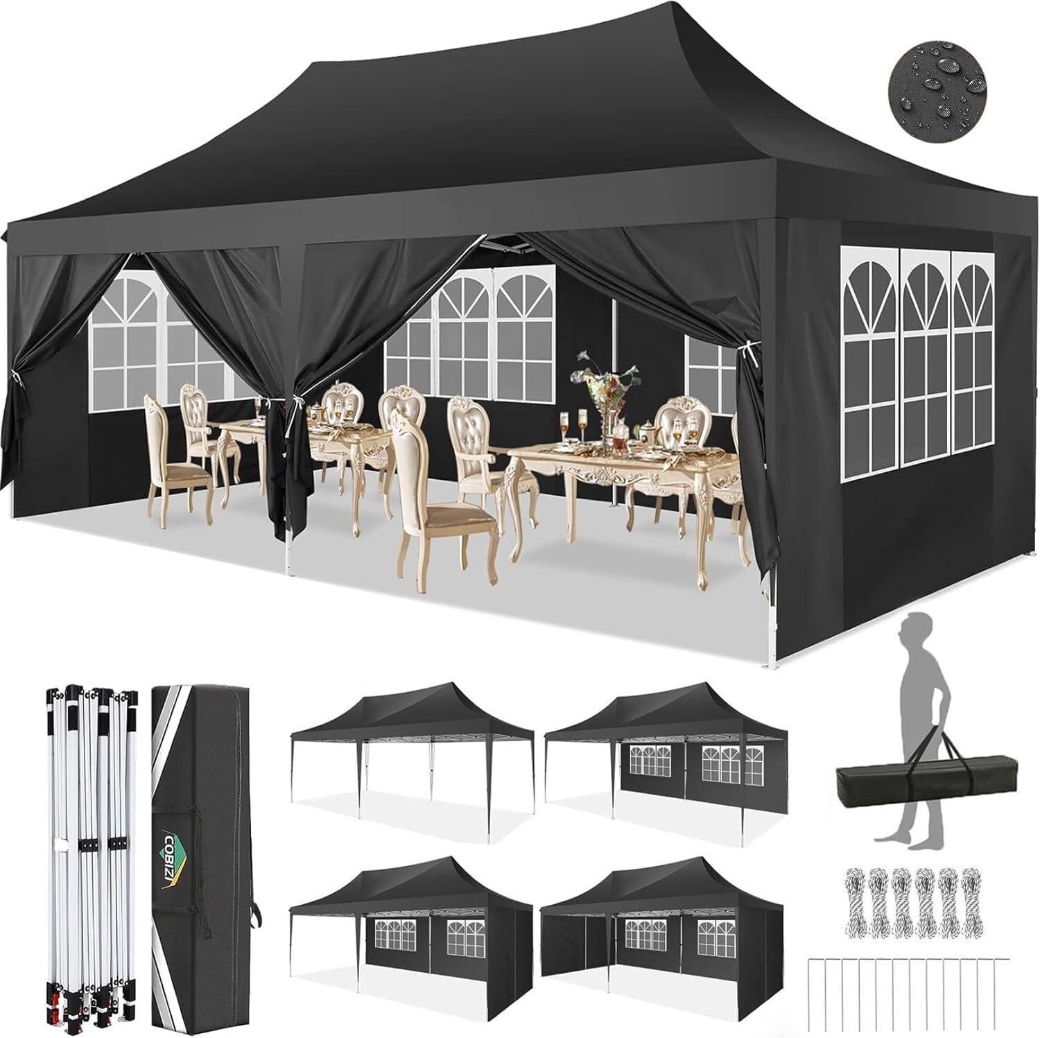 image:imageCOBIZI 10x20 Pop Up Canopy Tent with SidewallsParty Tent Outdoor Gazebos Waterproof amp UV503 Adjustable HeightsHigher Frame Design Extra Tall for Parties BackyardWeddingsMarketsDark BlueBlack
