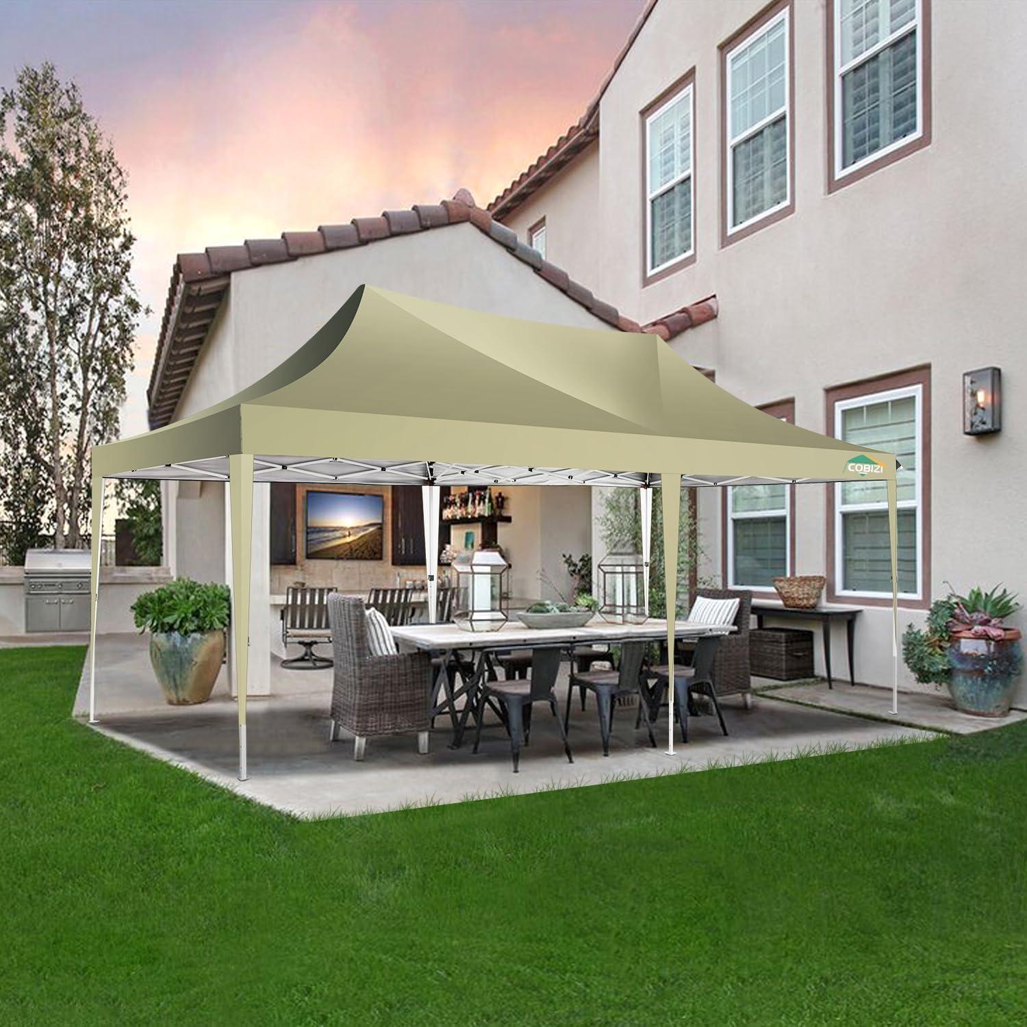 image:imageCOBIZI 10x20 Pop Up Canopy Tent with SidewallsParty Tent Outdoor Gazebos Waterproof amp UV503 Adjustable HeightsHigher Frame Design Extra Tall for Parties BackyardWeddingsMarketsDark BlueKhaki