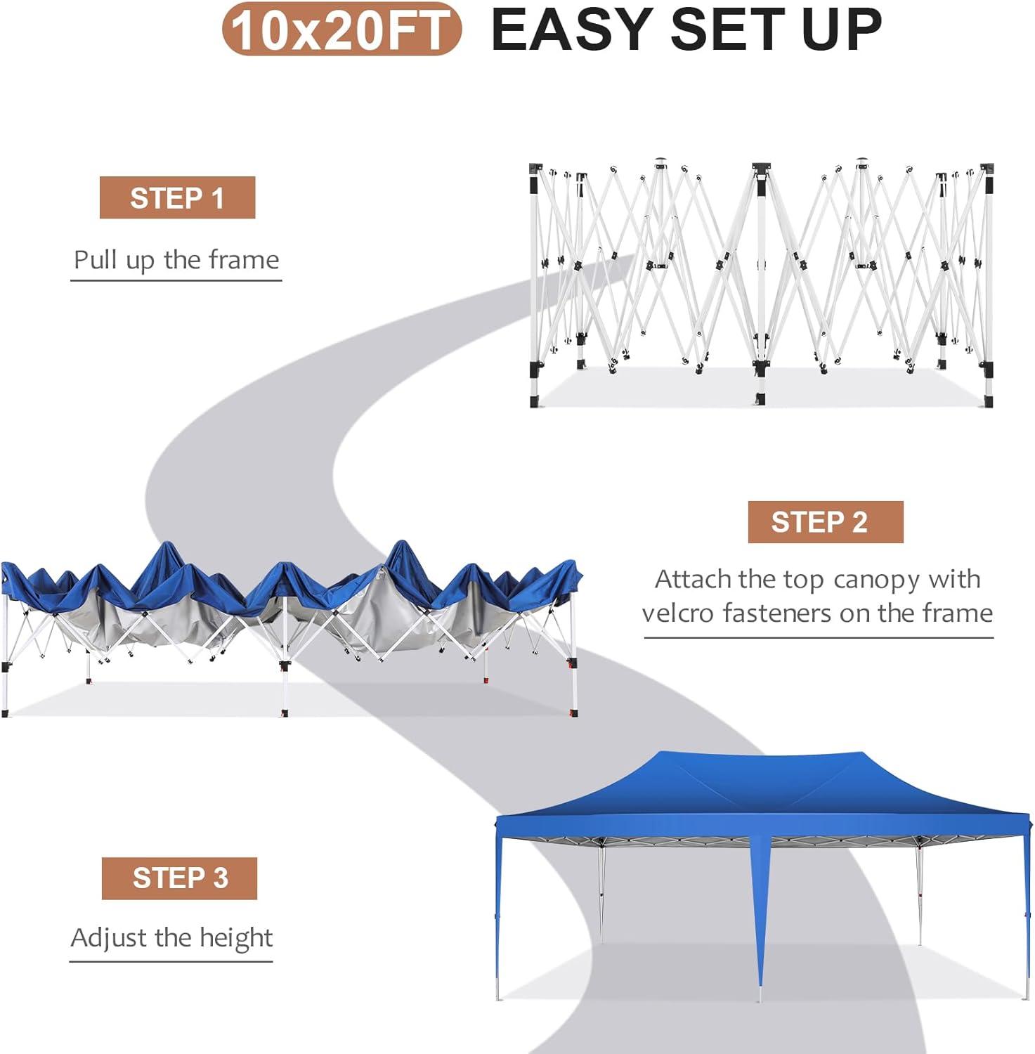 image:imageCOBIZI 10x20 Pop Up Canopy Tent with SidewallsParty Tent Outdoor Gazebos Waterproof amp UV503 Adjustable HeightsHigher Frame Design Extra Tall for Parties BackyardWeddingsMarketsDark BlueBlue