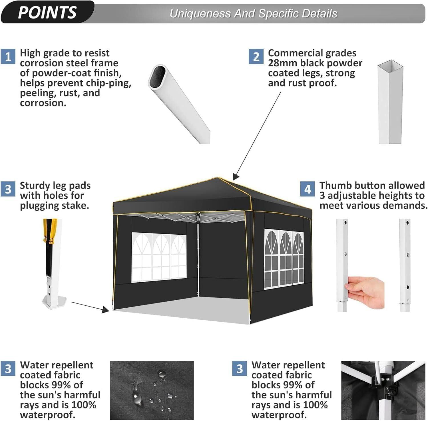 image:imageCOBIZI 10x20 Pop Up Canopy Tent with SidewallsParty Tent Outdoor Gazebos Waterproof amp UV503 Adjustable HeightsHigher Frame Design Extra Tall for Parties BackyardWeddingsMarketsDark BlueBlack