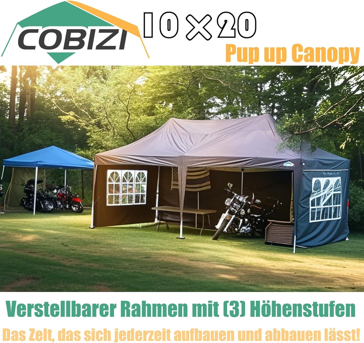 image:imageCOBIZI 10x20 Pop Up Canopy Tent with SidewallsParty Tent Outdoor Gazebos Waterproof amp UV503 Adjustable HeightsHigher Frame Design Extra Tall for Parties BackyardWeddingsMarketsDark BlueNew Black