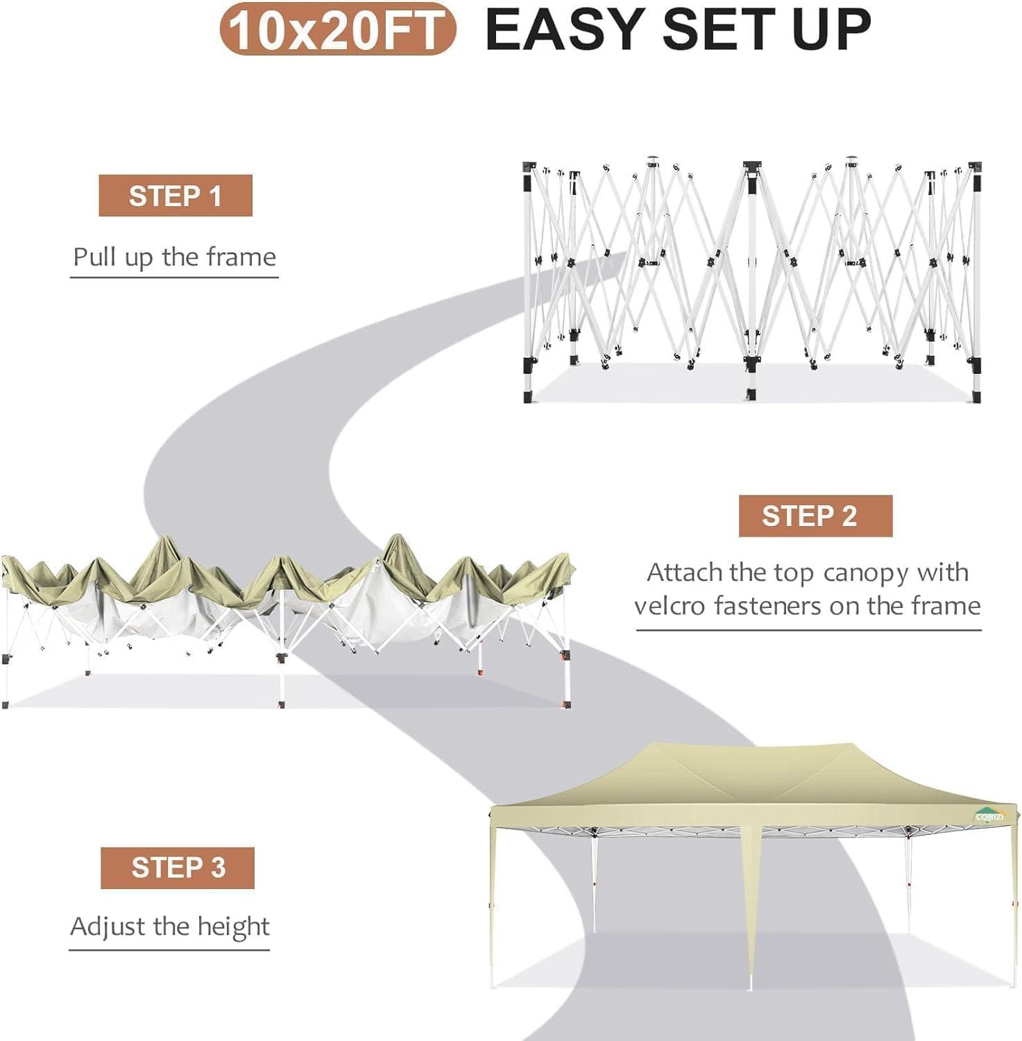 image:imageCOBIZI 10x20 Pop Up Canopy Tent with SidewallsParty Tent Outdoor Gazebos Waterproof amp UV503 Adjustable HeightsHigher Frame Design Extra Tall for Parties BackyardWeddingsMarketsDark BlueKhaki