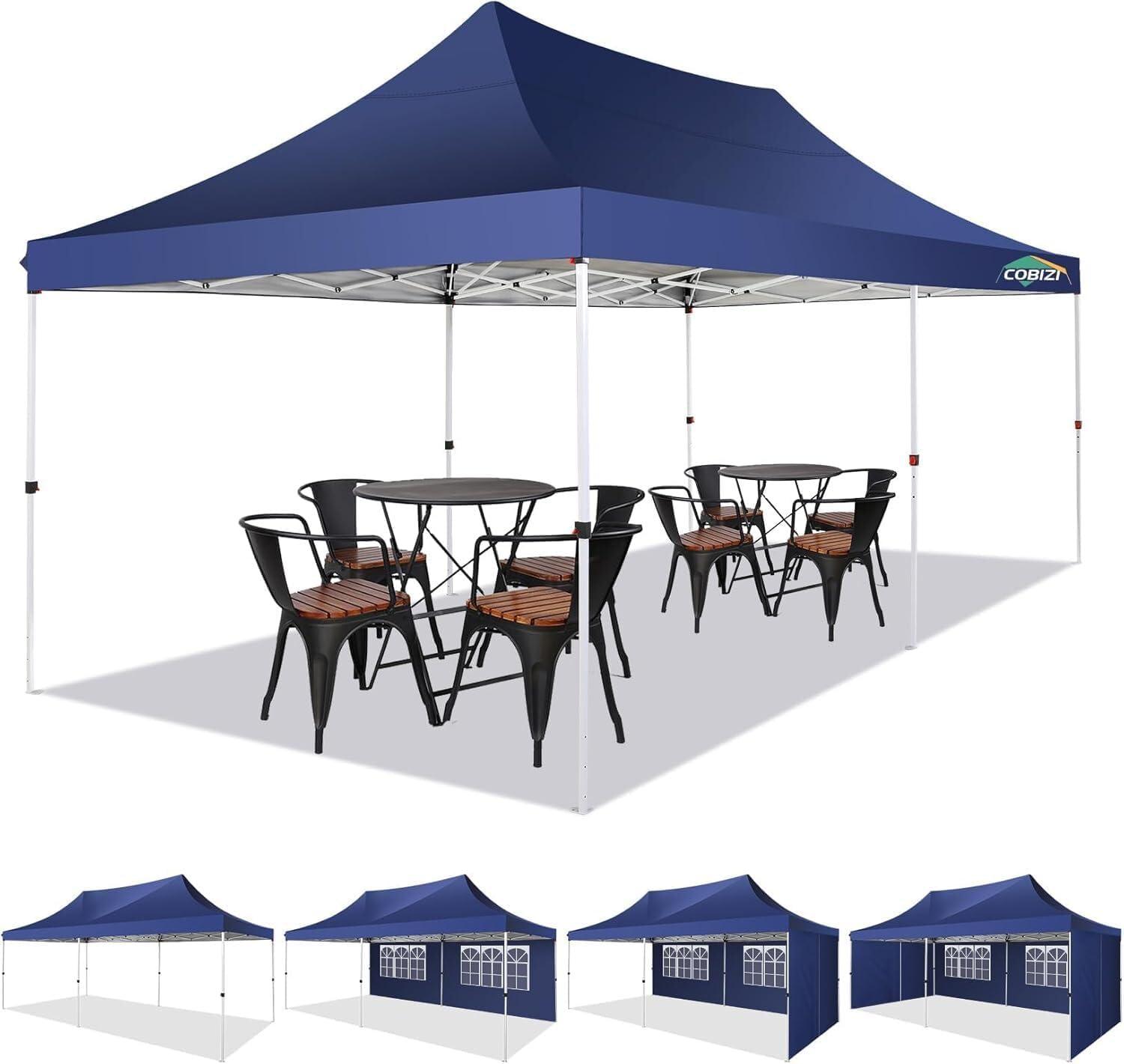image:imageCOBIZI 10x20 Pop Up Canopy Tent with SidewallsParty Tent Outdoor Gazebos Waterproof amp UV503 Adjustable HeightsHigher Frame Design Extra Tall for Parties BackyardWeddingsMarketsDark BlueDeep Blue