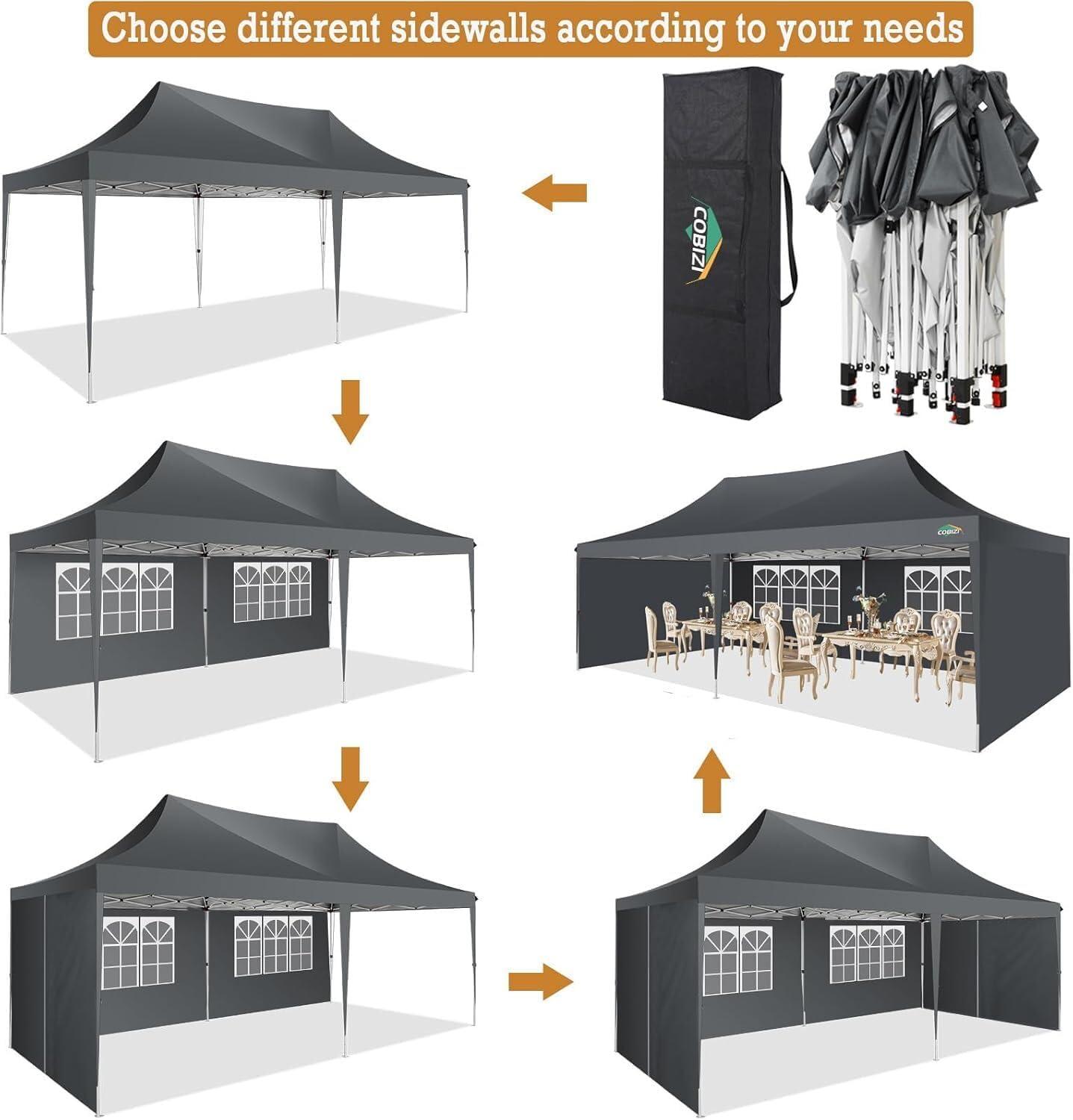 image:imageCOBIZI 10x20 Pop Up Canopy Tent with SidewallsParty Tent Outdoor Gazebos Waterproof amp UV503 Adjustable HeightsHigher Frame Design Extra Tall for Parties BackyardWeddingsMarketsDark BlueGray