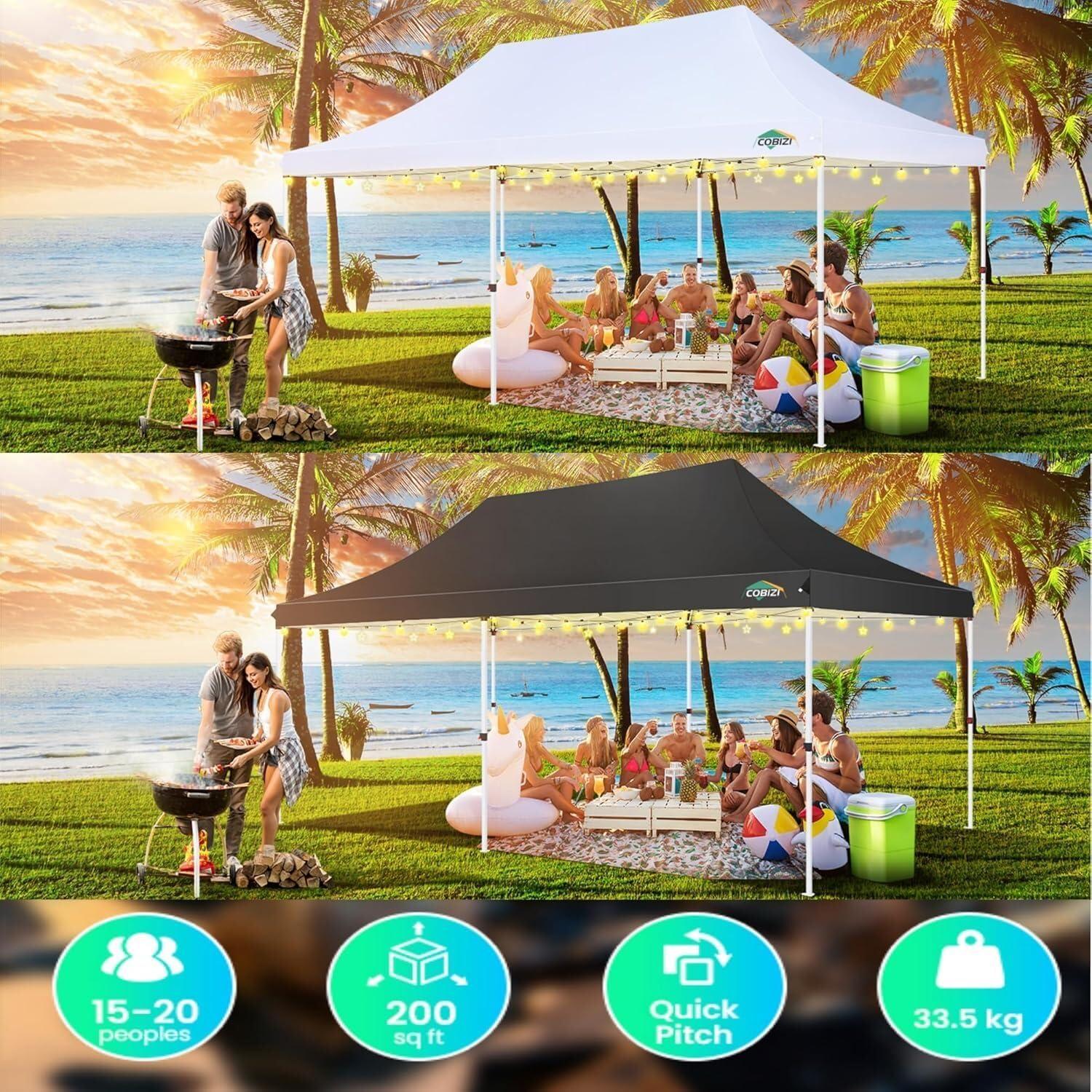 image:imageCOBIZI 10x20 Pop Up Canopy Tent with SidewallsParty Tent Outdoor Gazebos Waterproof amp UV503 Adjustable HeightsHigher Frame Design Extra Tall for Parties BackyardWeddingsMarketsDark BlueBlack