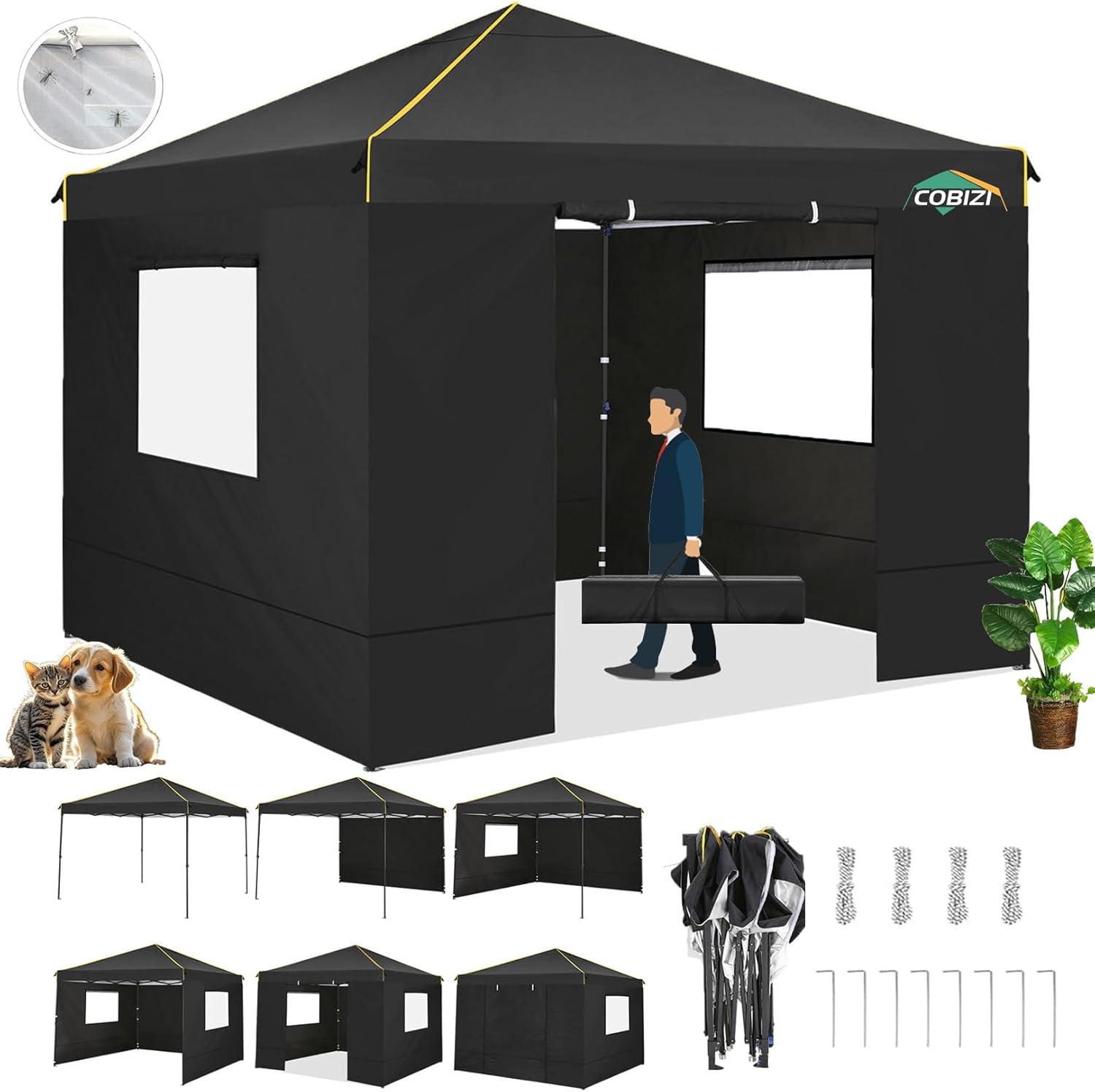 image:imageCOBIZI 10x20 Pop Up Canopy Tent with SidewallsParty Tent Outdoor Gazebos Waterproof amp UV503 Adjustable HeightsHigher Frame Design Extra Tall for Parties BackyardWeddingsMarketsDark BlueBlack
