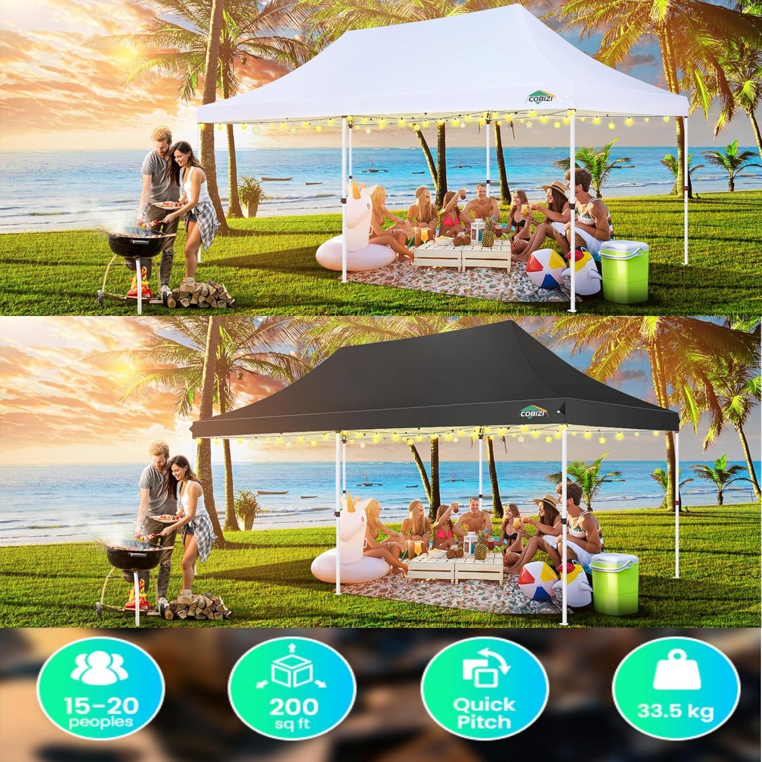 image:imageCOBIZI 10x20 Pop Up Canopy Tent with SidewallsParty Tent Outdoor Gazebos Waterproof amp UV503 Adjustable HeightsHigher Frame Design Extra Tall for Parties BackyardWeddingsMarketsDark BlueBlue