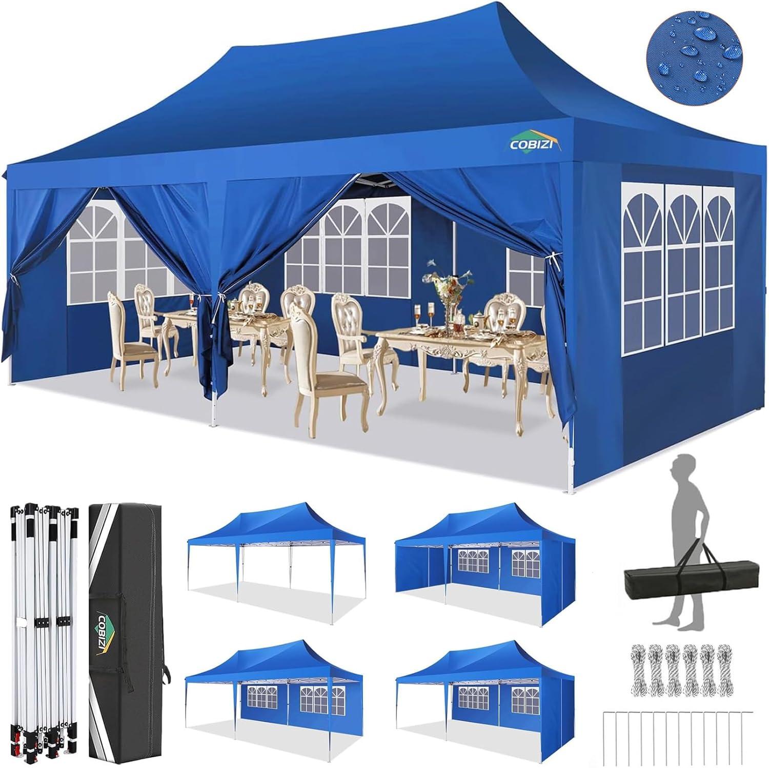 image:imageCOBIZI 10x20 Pop Up Canopy Tent with SidewallsParty Tent Outdoor Gazebos Waterproof amp UV503 Adjustable HeightsHigher Frame Design Extra Tall for Parties BackyardWeddingsMarketsDark BlueBlue