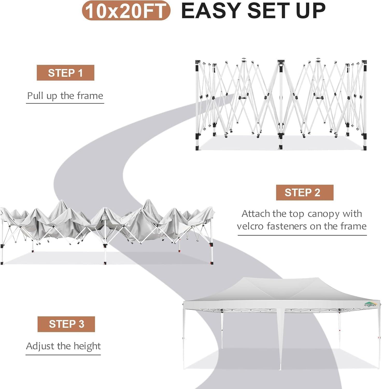 image:imageCOBIZI 10x20 Pop Up Canopy Tent with SidewallsParty Tent Outdoor Gazebos Waterproof amp UV503 Adjustable HeightsHigher Frame Design Extra Tall for Parties BackyardWeddingsMarketsDark BlueWhite