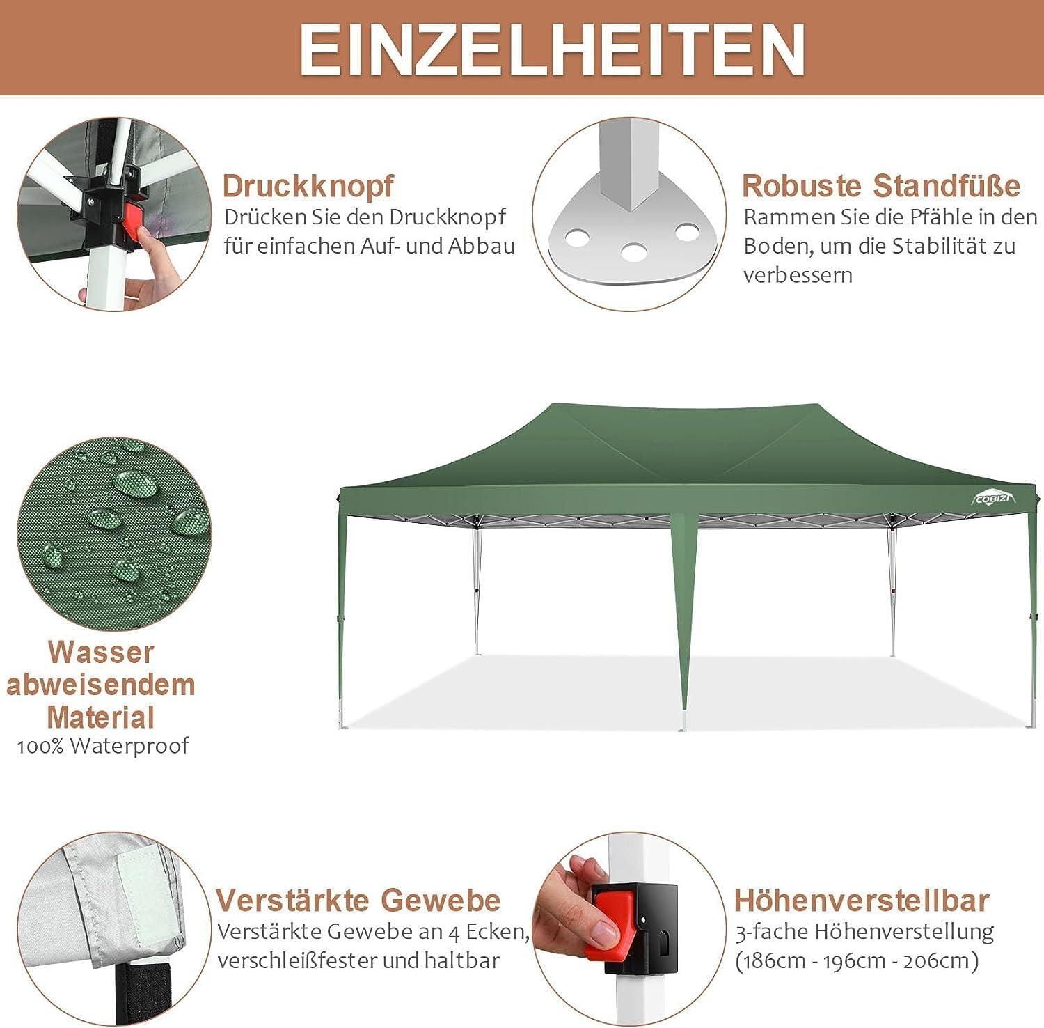 image:imageCOBIZI 10x20 Pop Up Canopy Tent with SidewallsParty Tent Outdoor Gazebos Waterproof amp UV503 Adjustable HeightsHigher Frame Design Extra Tall for Parties BackyardWeddingsMarketsDark BlueGreen