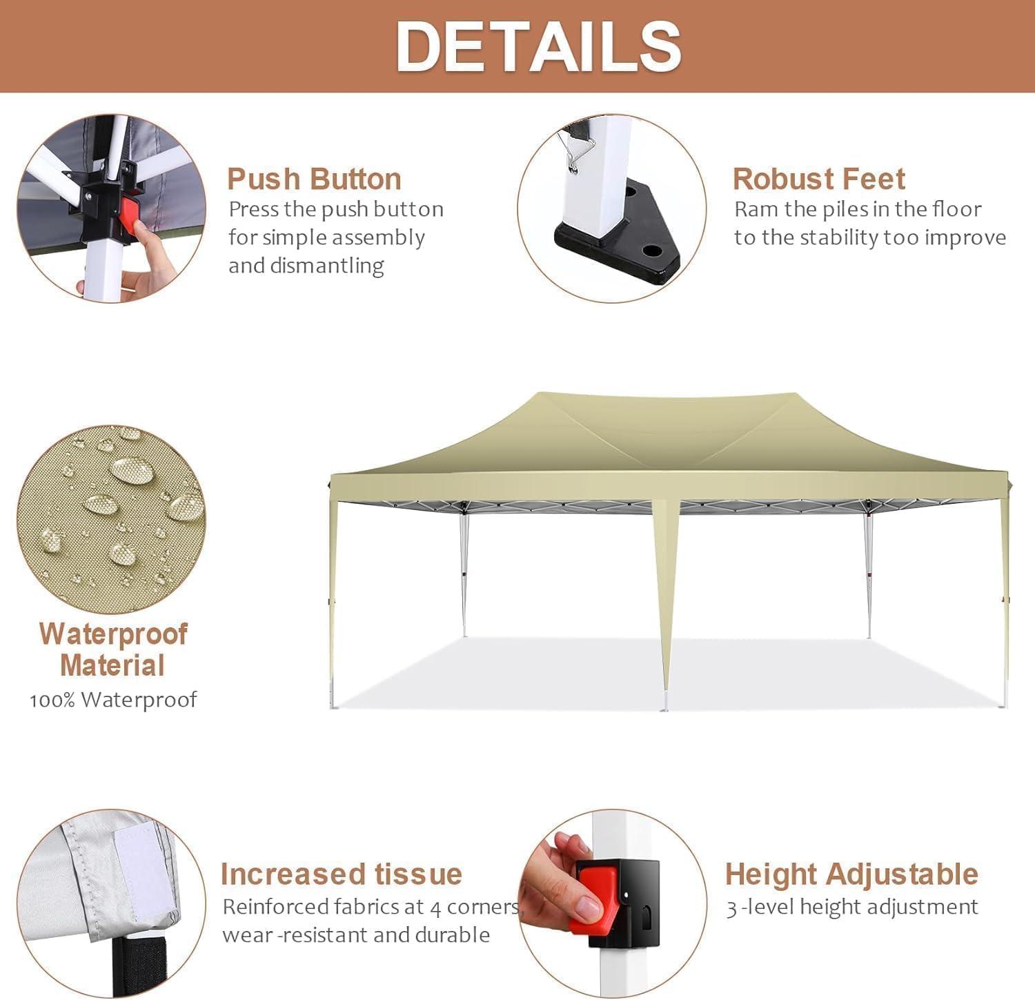 image:imageCOBIZI 10x20 Pop Up Canopy Tent with SidewallsParty Tent Outdoor Gazebos Waterproof amp UV503 Adjustable HeightsHigher Frame Design Extra Tall for Parties BackyardWeddingsMarketsDark BlueKhaki