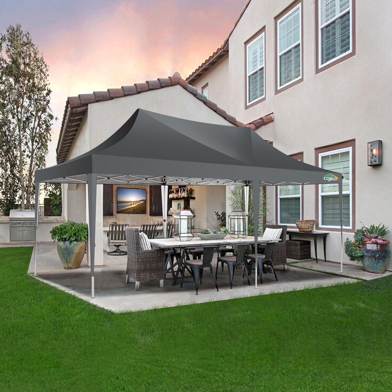 image:imageCOBIZI 10x20 Pop Up Canopy Tent with SidewallsParty Tent Outdoor Gazebos Waterproof amp UV503 Adjustable HeightsHigher Frame Design Extra Tall for Parties BackyardWeddingsMarketsDark BlueGray