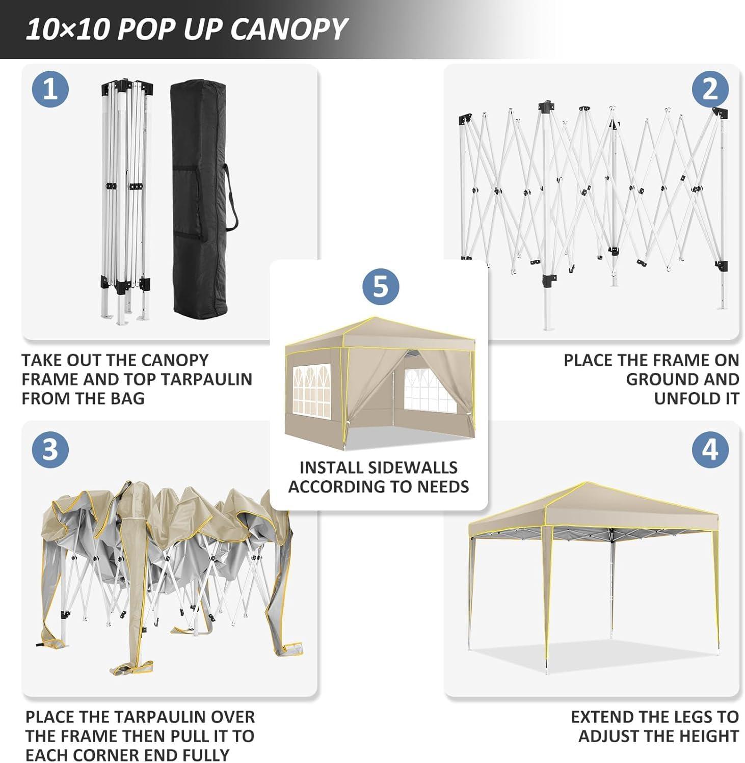 image:imageCOBIZI 10x20 Pop Up Canopy Tent with SidewallsParty Tent Outdoor Gazebos Waterproof amp UV503 Adjustable HeightsHigher Frame Design Extra Tall for Parties BackyardWeddingsMarketsDark BlueKhaki